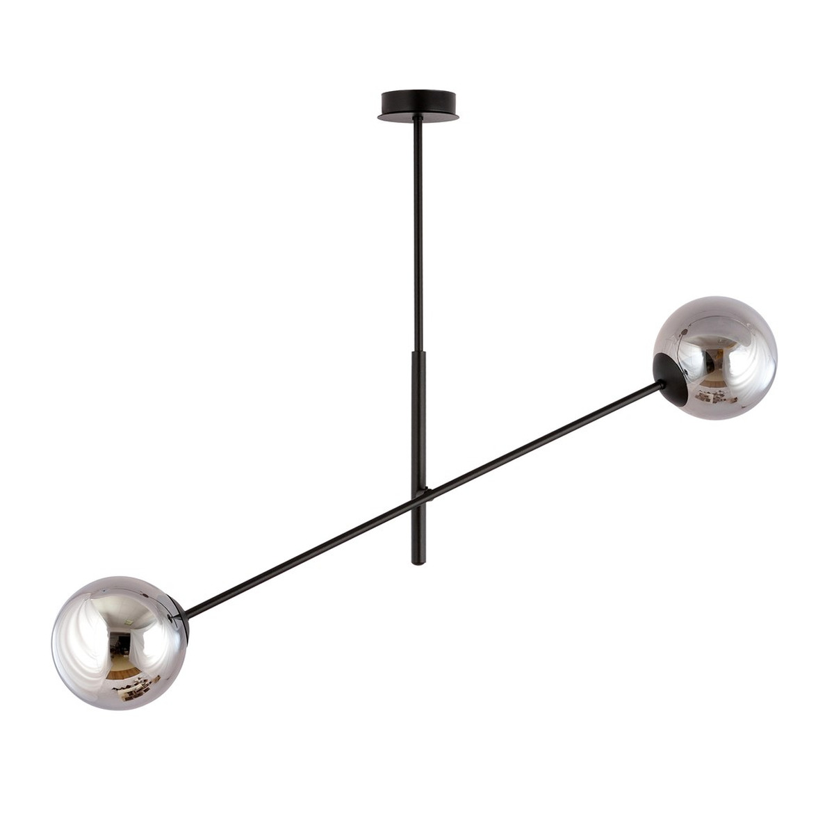 Linear pendant lamp in black steel and graphite glass