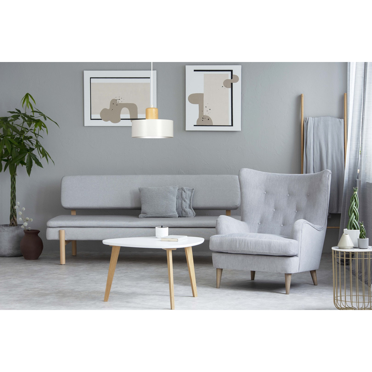 Lampada a sospensione TORIN in acciaio bianco e legno