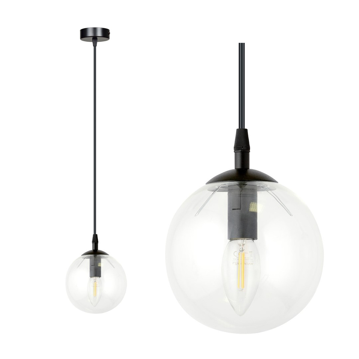 Lampada a sospensione Cosmo in acciaio nero e vetro trasparente