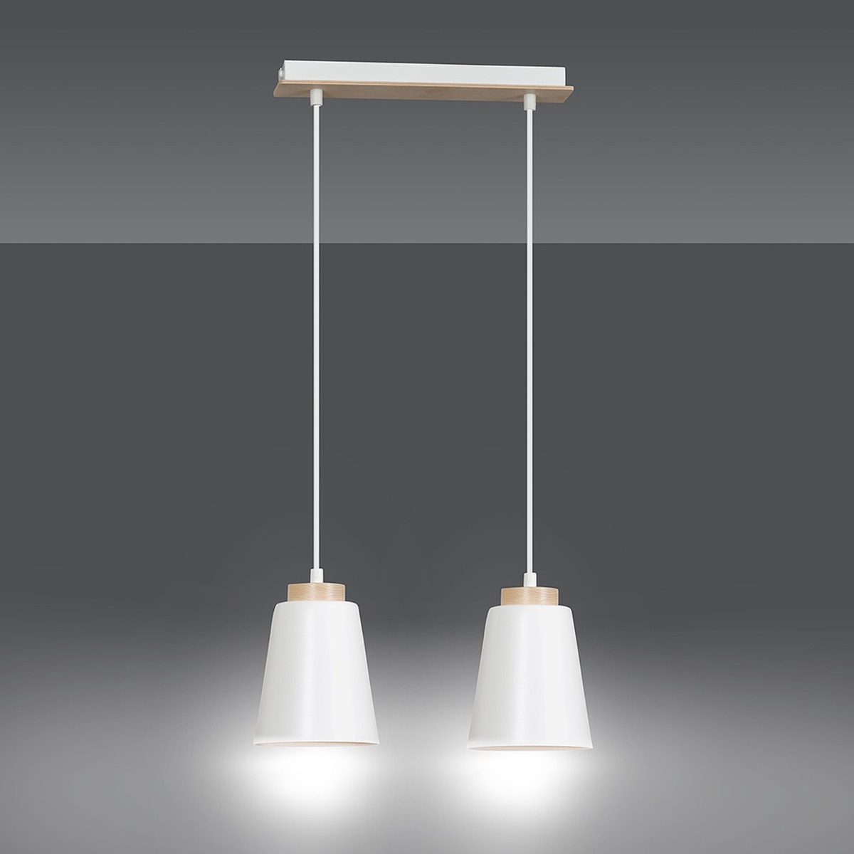Lampada a sospensione Bolero in acciaio bianco e legno
