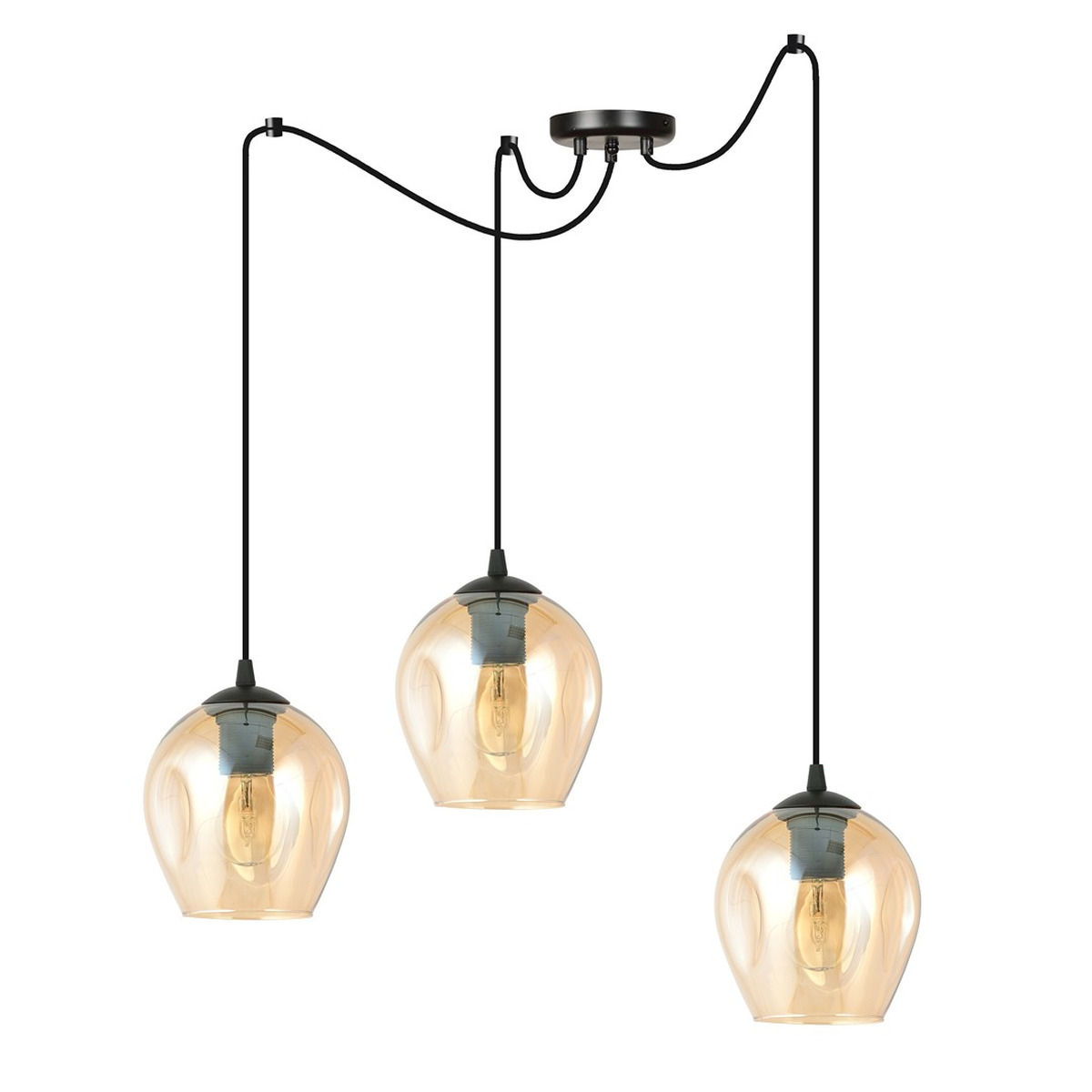 Lampada a sospensione Level con diffusori in vetro ambra e metallo nero