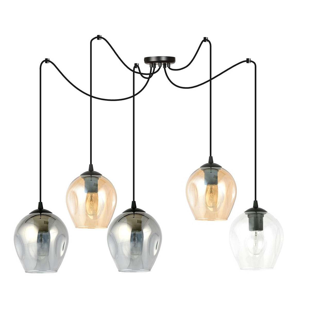 Lampada a sospensione LEVEL 5 in acciaio nero e vetro mix