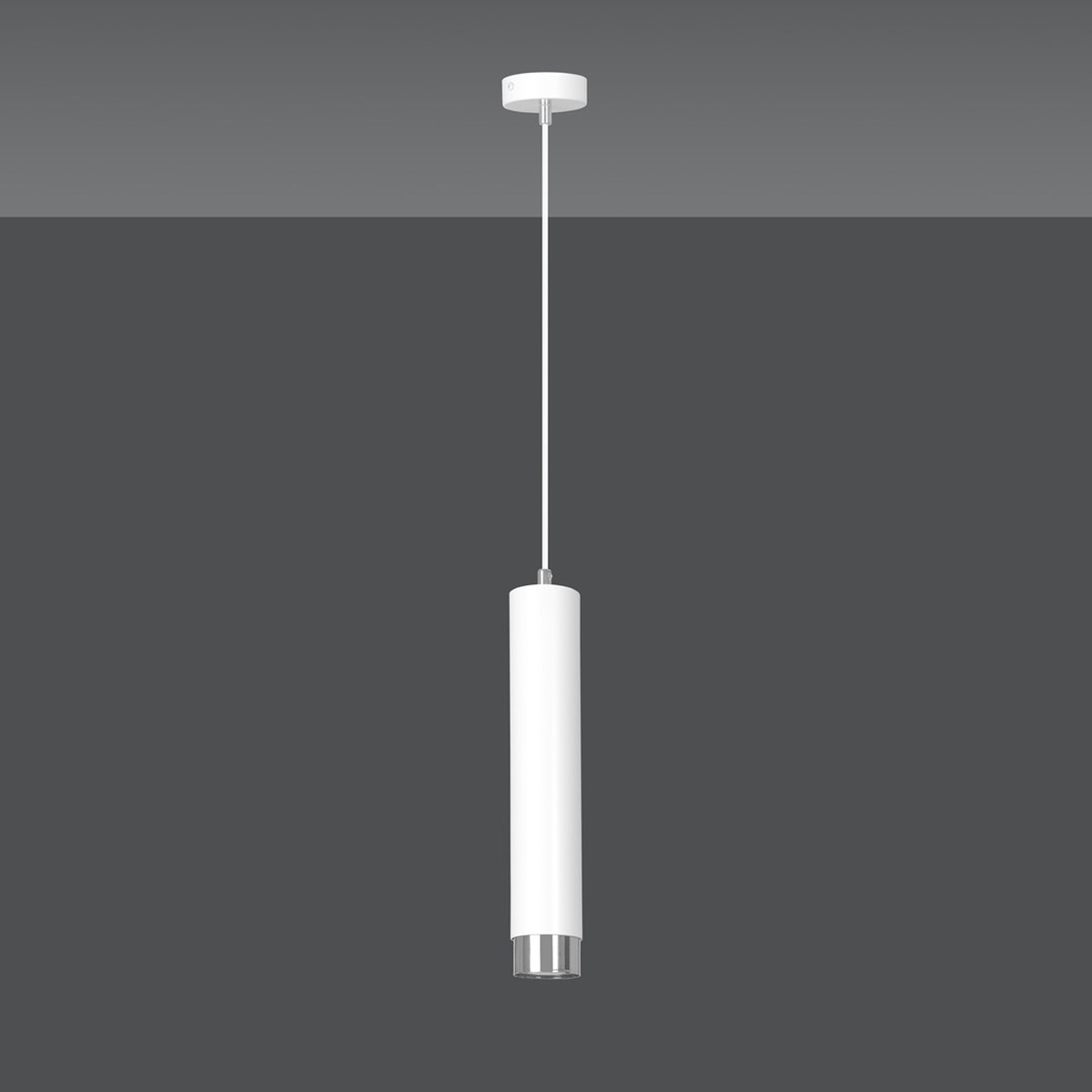 Lampada a sospensione Kibo in acciaio bianco con dettagli cromo