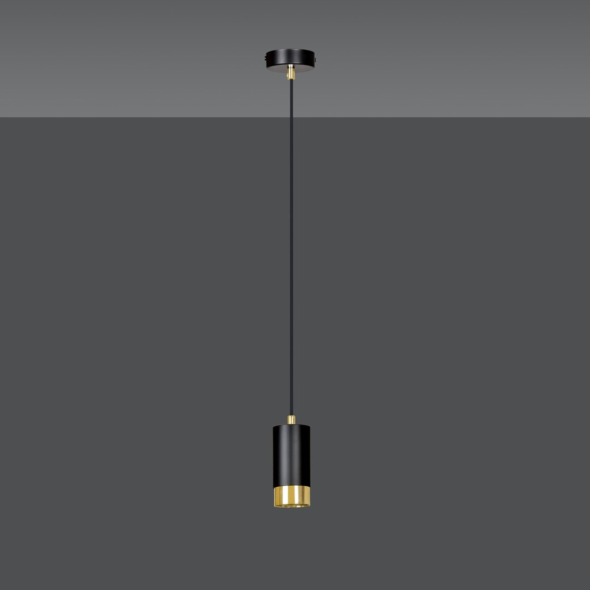 Lampada a sospensione Fumiko in acciaio nero opaco e oro