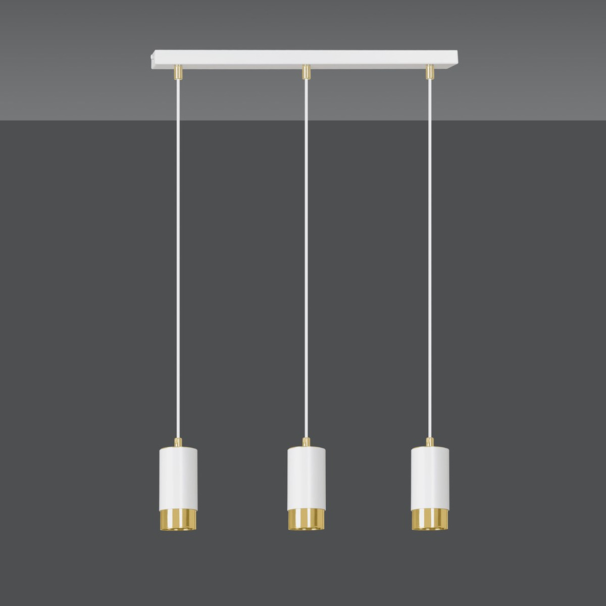 Lampada a sospensione Fumiko in acciaio bianco e oro