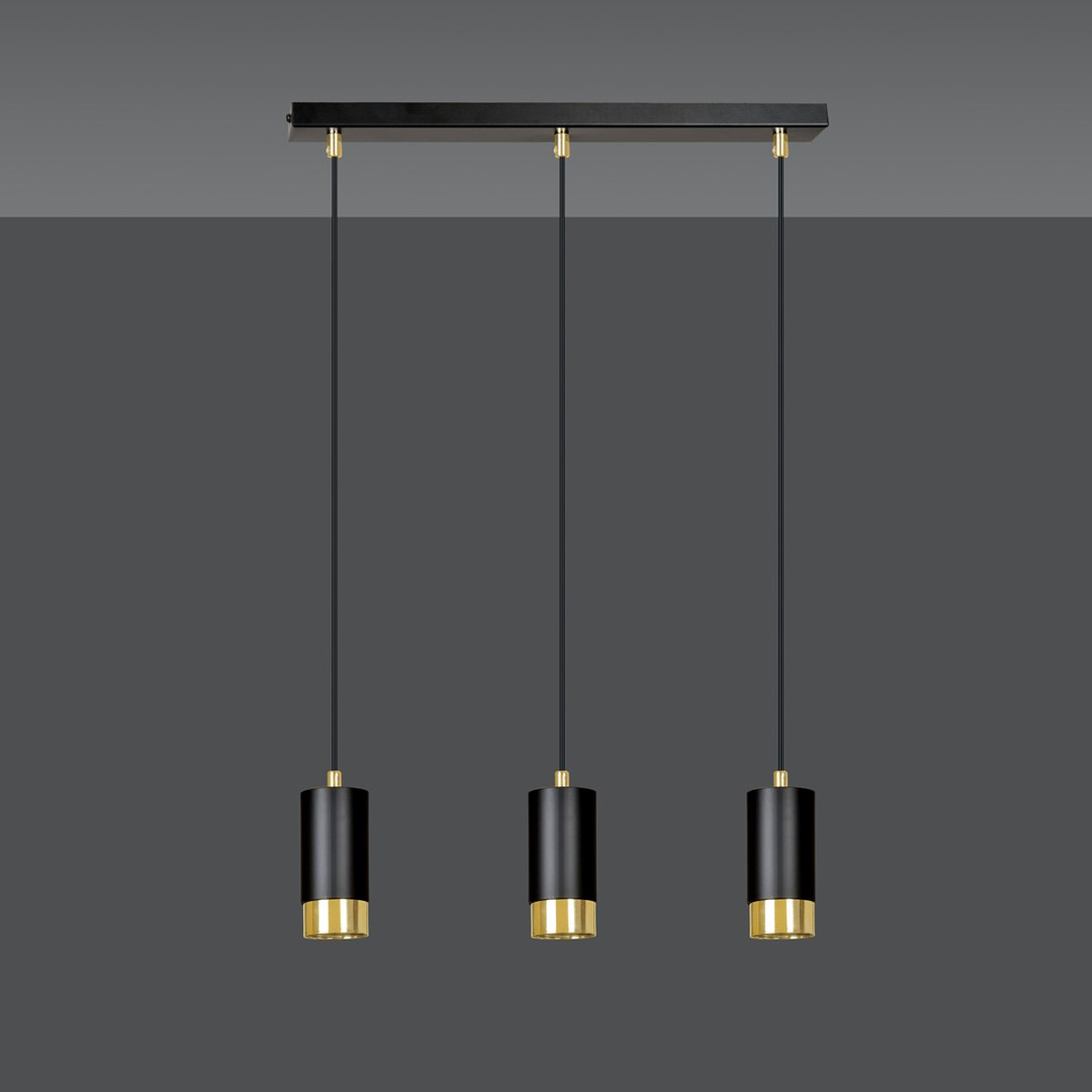 Lampada a sospensione Fumiko in acciaio nero opaco e oro