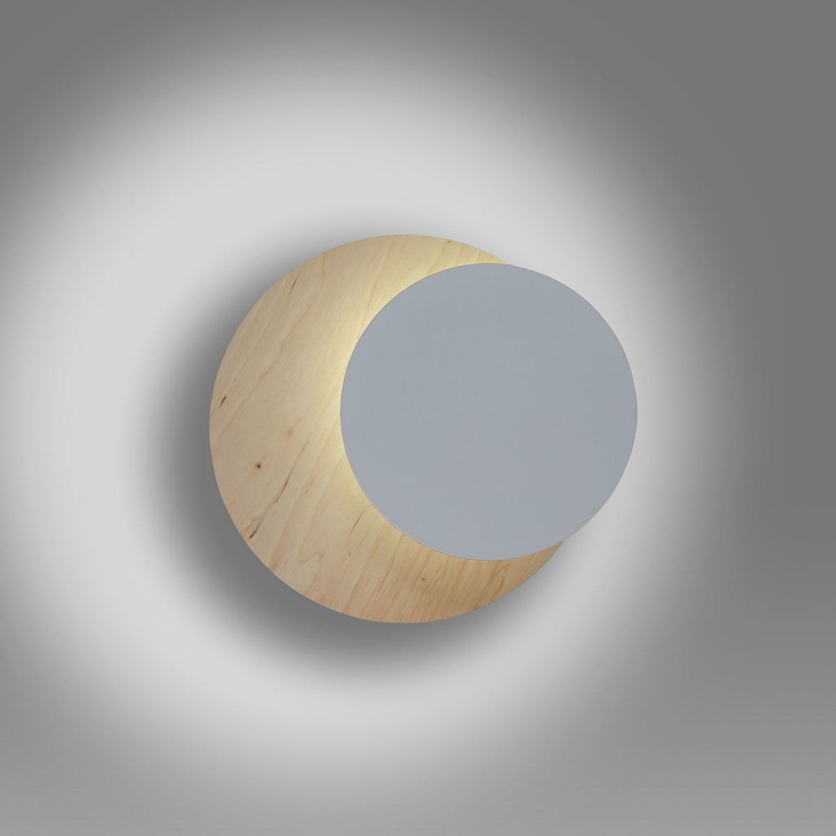 Lampada a parete Circle in acciaio bianco e legno
