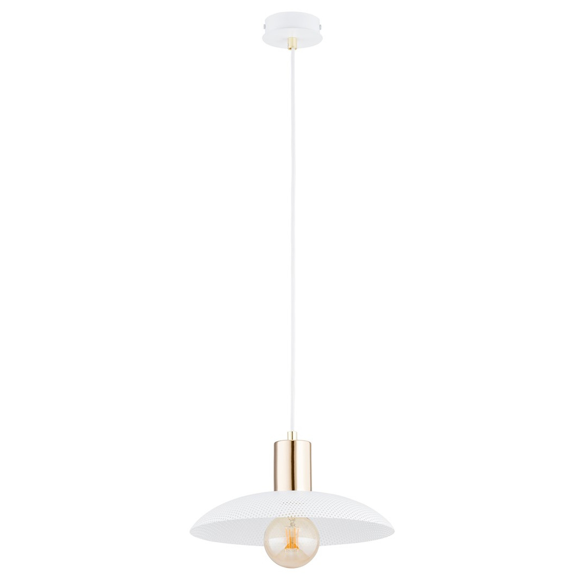 Lampada a sospensione Spirit in acciaio bianco e dettagli oro