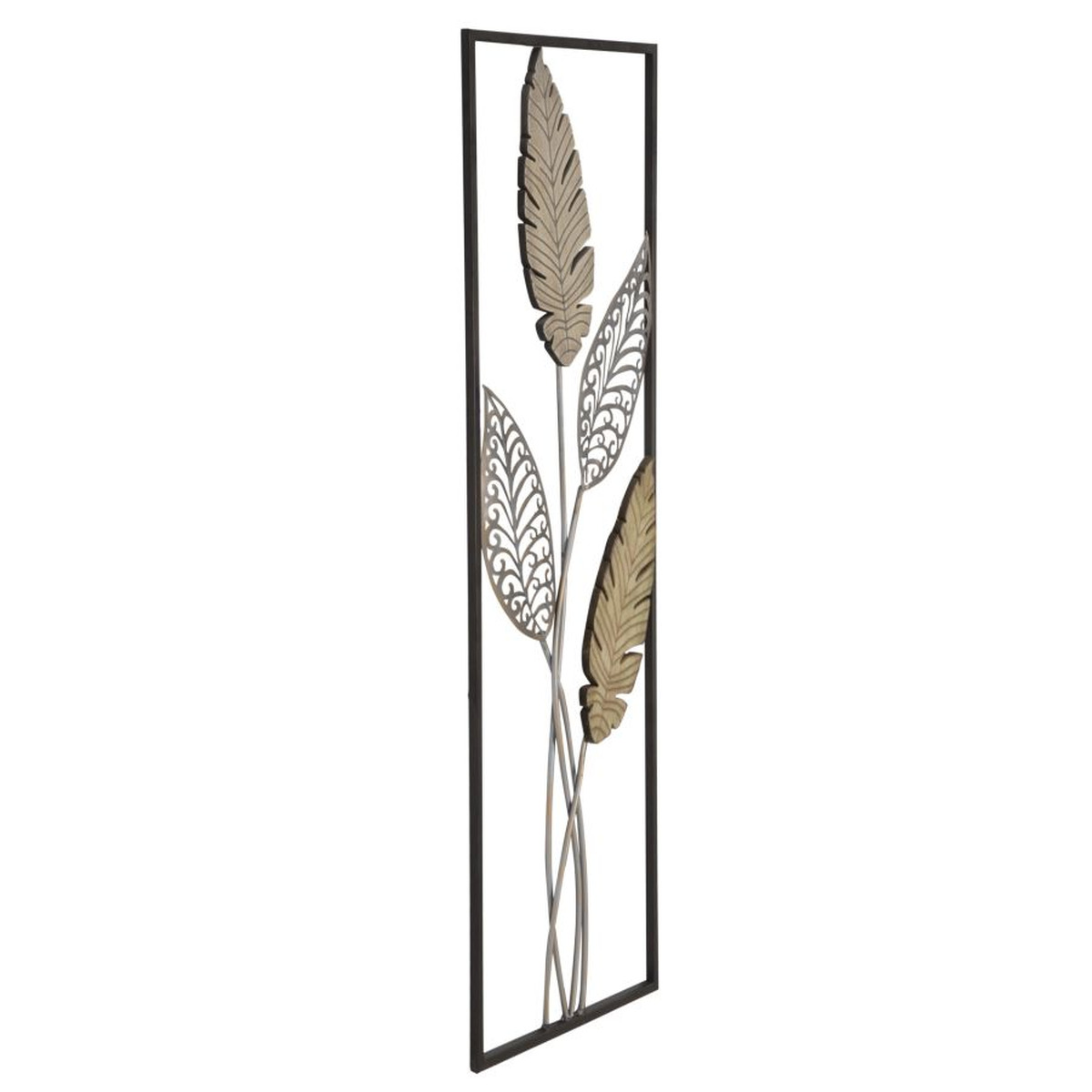 Kendra Home - Decorazione in Metallo 3D Foglia 53, Oro, 30,5x1,9x91 cm