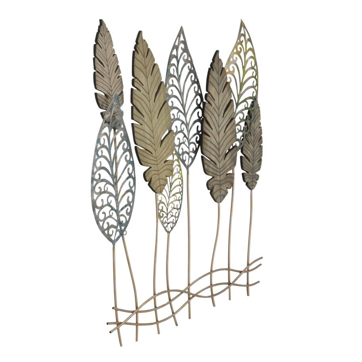 Kendra Home - Decorazione in Metallo 3D Foglia 51, Oro, 75x2,5x87 cm