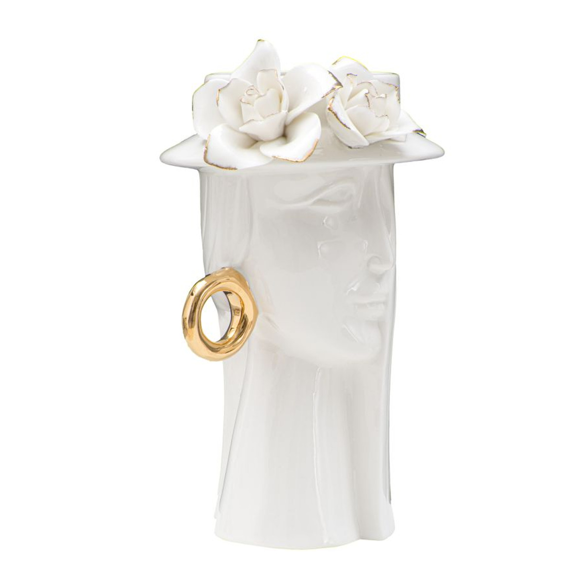 Kendra Home - Vaso Decorativo Viso 29, Bianco, 15x13,3x23,5 cm