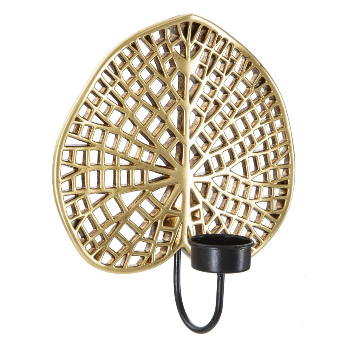 Kendra Home - Portacandela Foglia 3, Oro, 20x8x22,2 cm