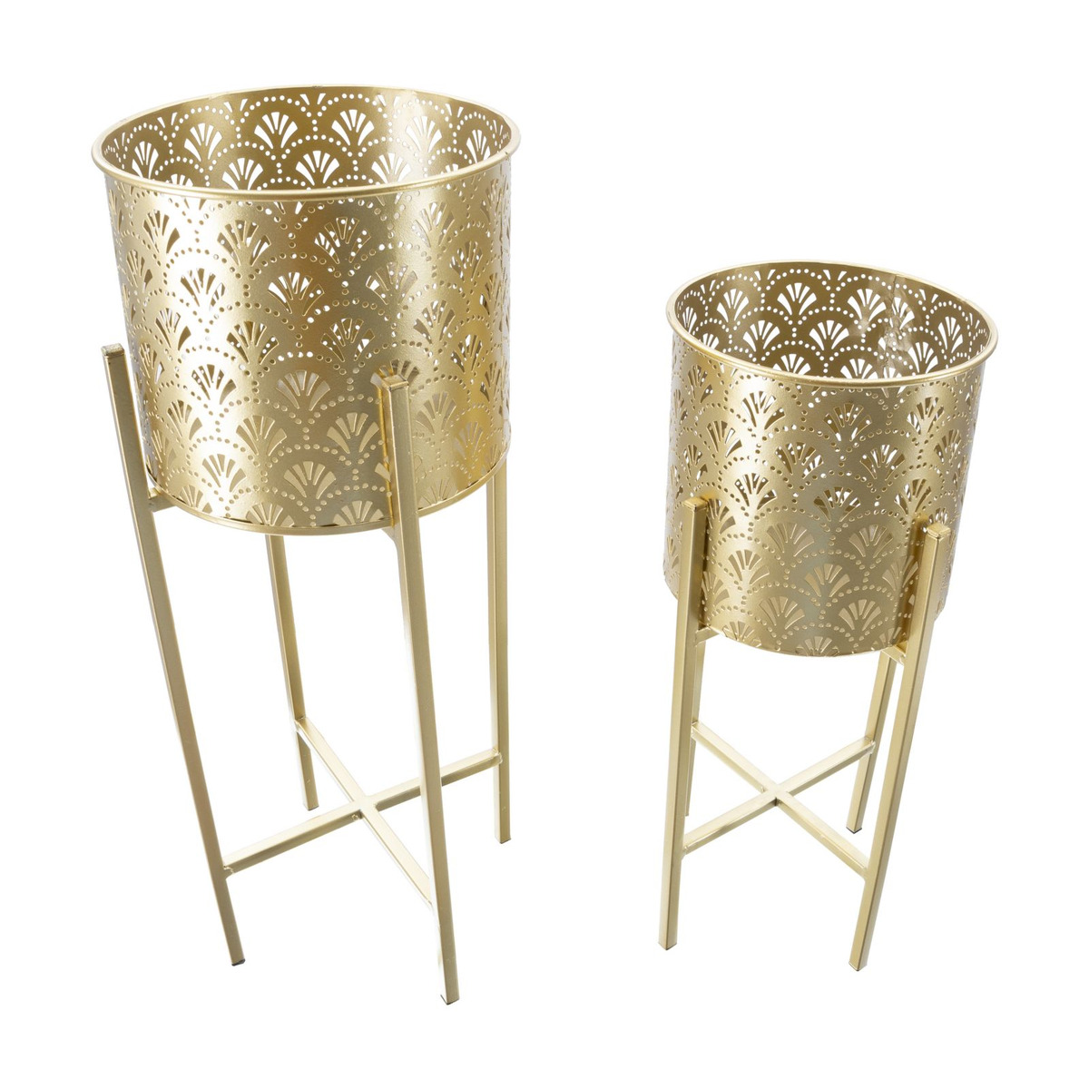 Kendra Home - 2 pcs Plant Pots Set VKH398, Gold, 21x21x52 cm
