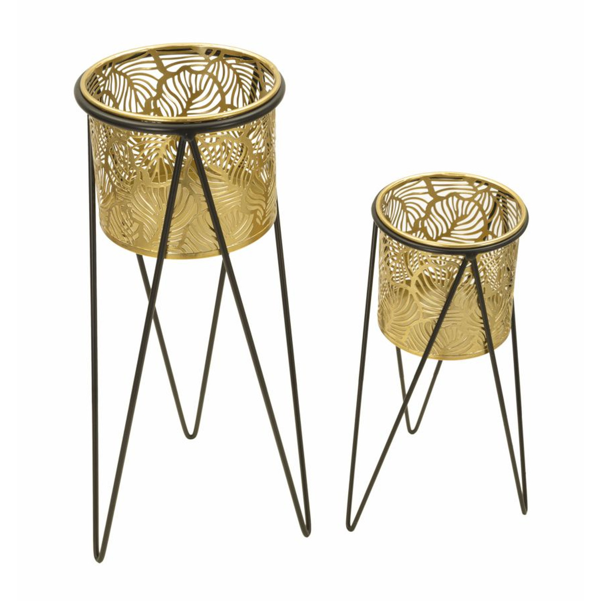 Kendra Home - 2 pcs Plant Pots Set VKH406, Gold, 21x20x46 cm