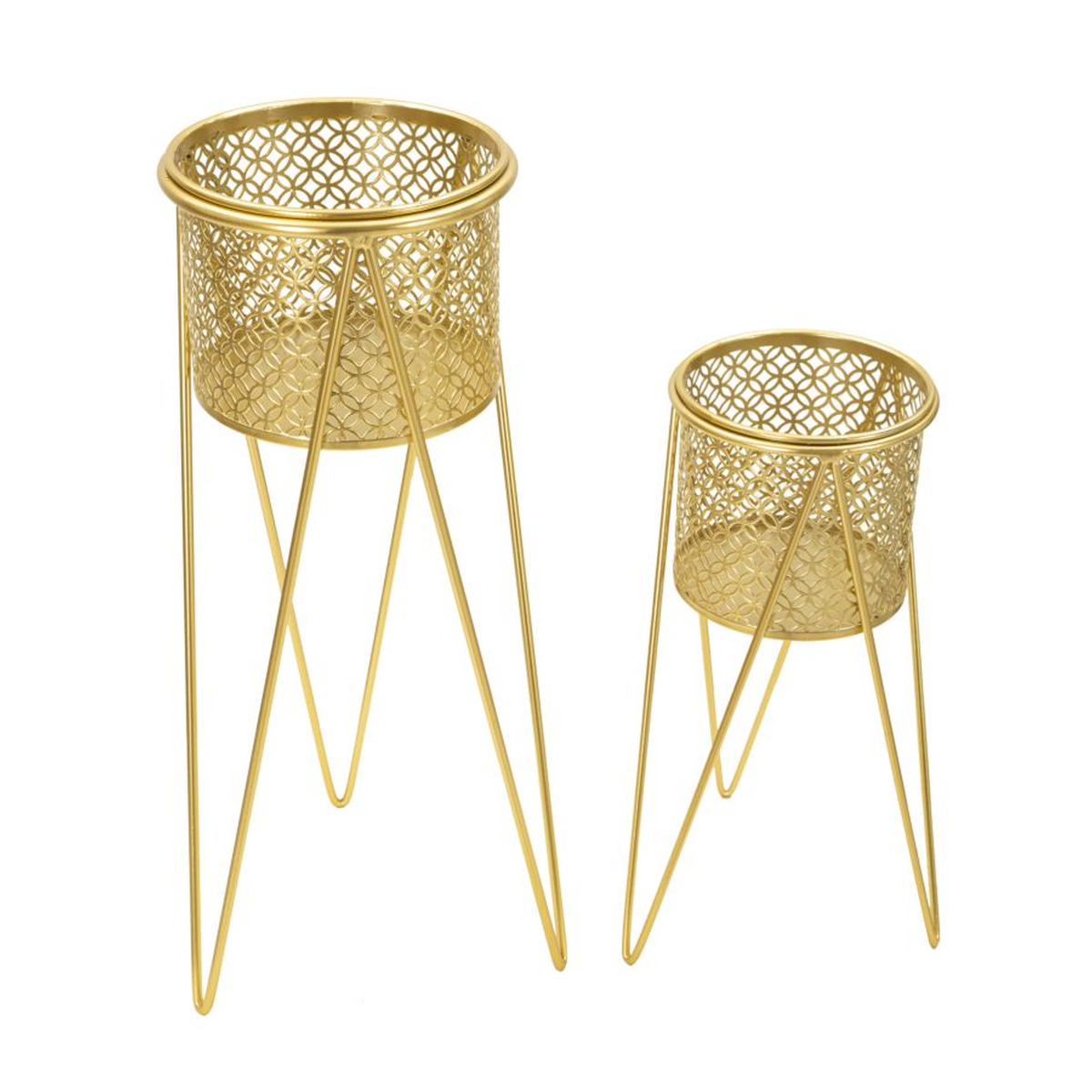 Kendra Home - 2 pcs Plant Pots Set VKH405, Gold, 21x20x46 cm