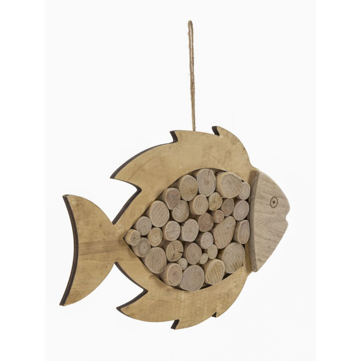 Kendra Home - Decorazione in Metallo e Legno Pesce, Marrone, 42,5x2x28,5 cm