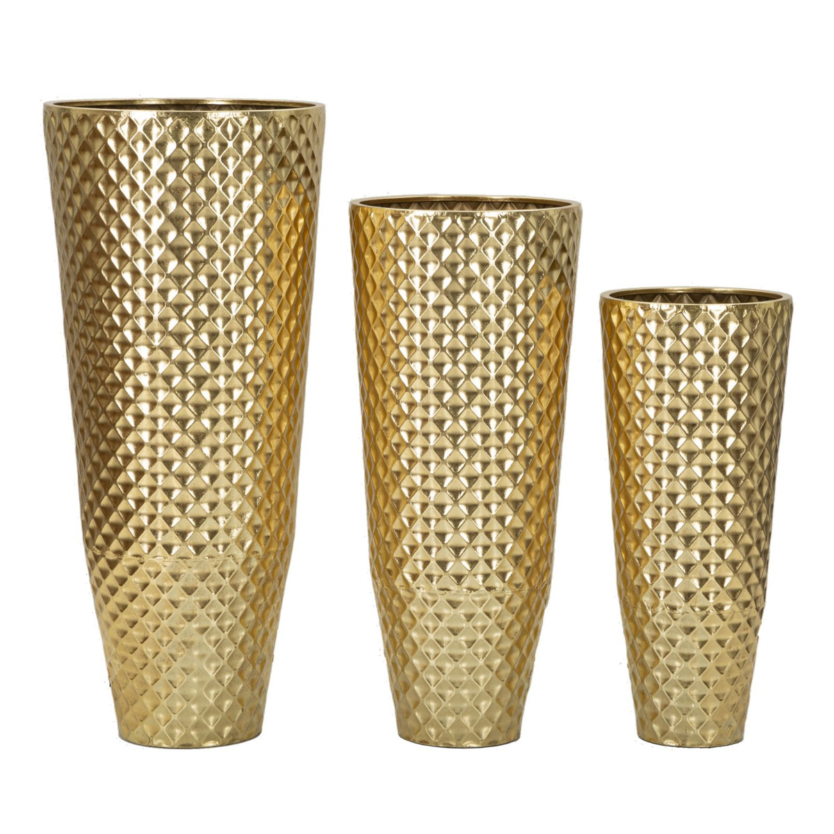 Kendra Home - Set di 3 Vasi Decorativi VKH420, Oro, 48x48x110 cm