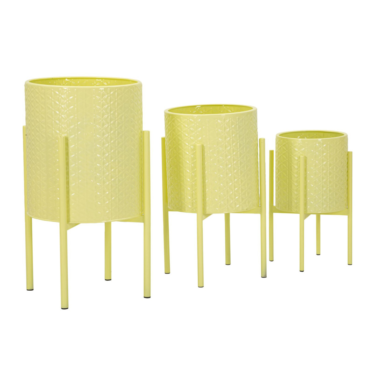Kendra Home - Set di 3 Vasi per Piante VKH424, Giallo, 36x36x56,5 cm
