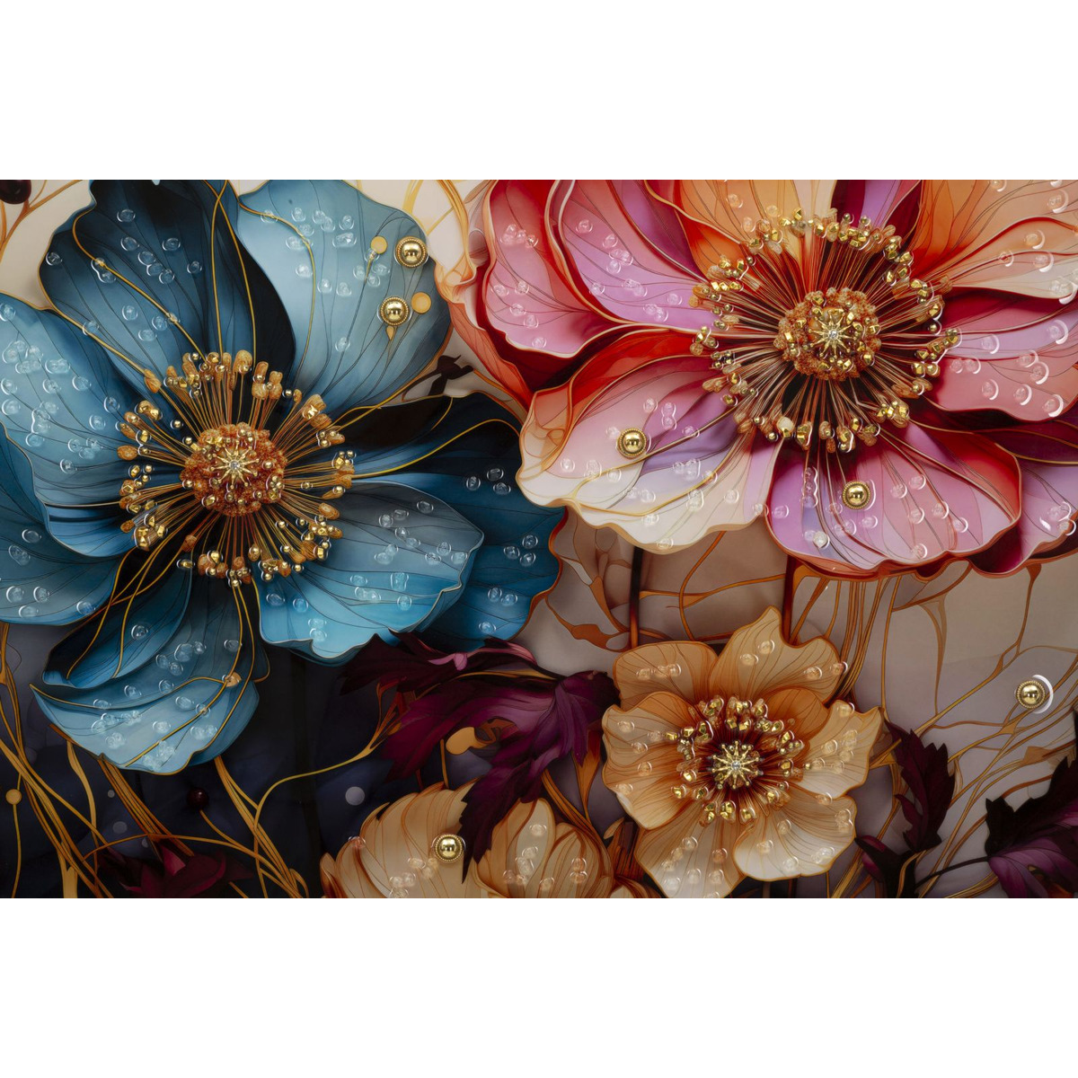 Kendra Home - Stampa su Tela Fiori 70, Multicolore, 82x4x82 cm