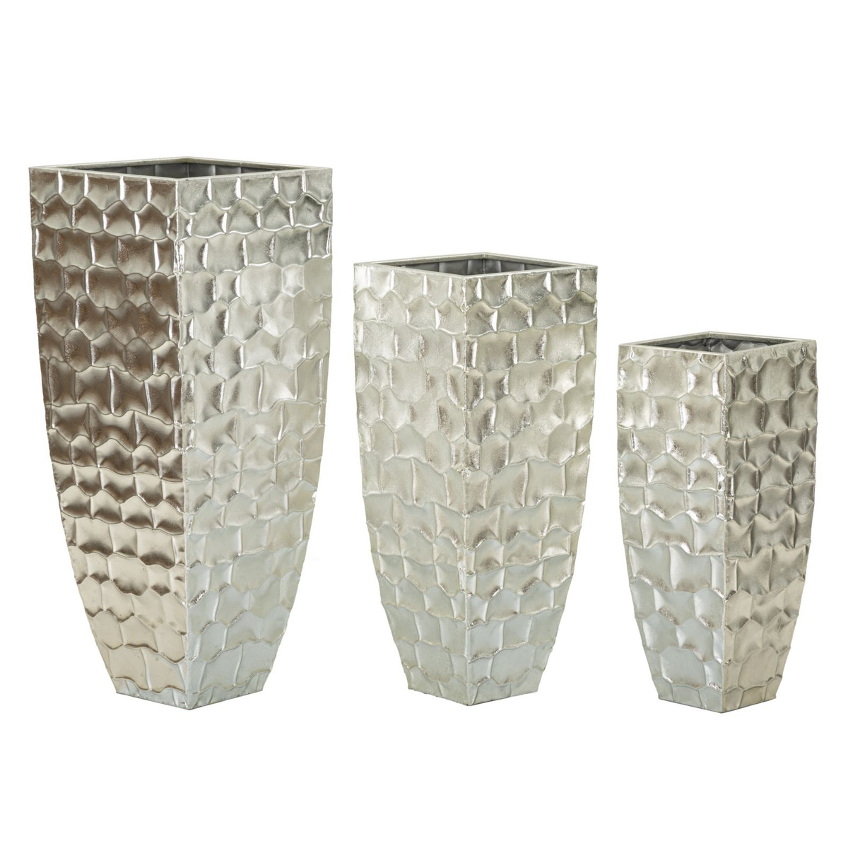 Kendra Home - Set di 3 Vasi Decorativi VKH422, Argento, 38,1x38,1x90,8 cm