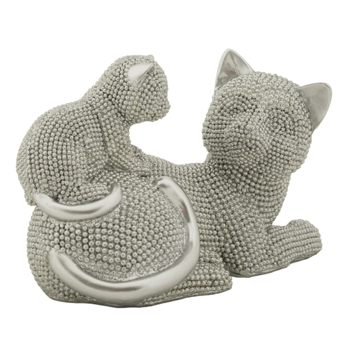 Kendra Home - Scultura Gatti 2, Argento, 19x9x13 cm