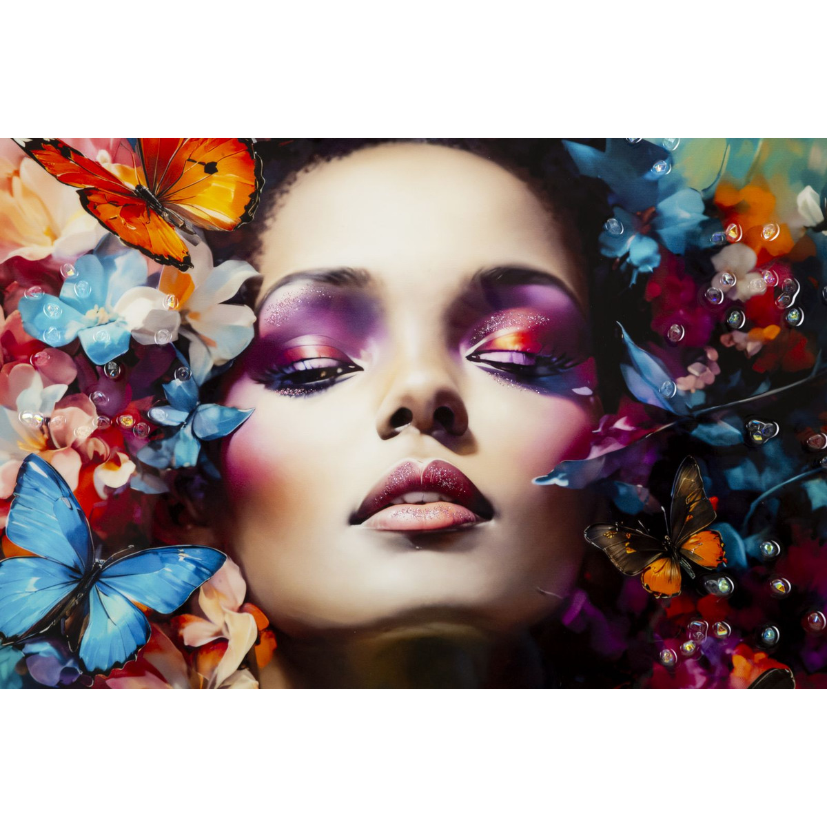 Kendra Home - Stampa su Tela Fiori, Multicolore, 92x62x4 cm