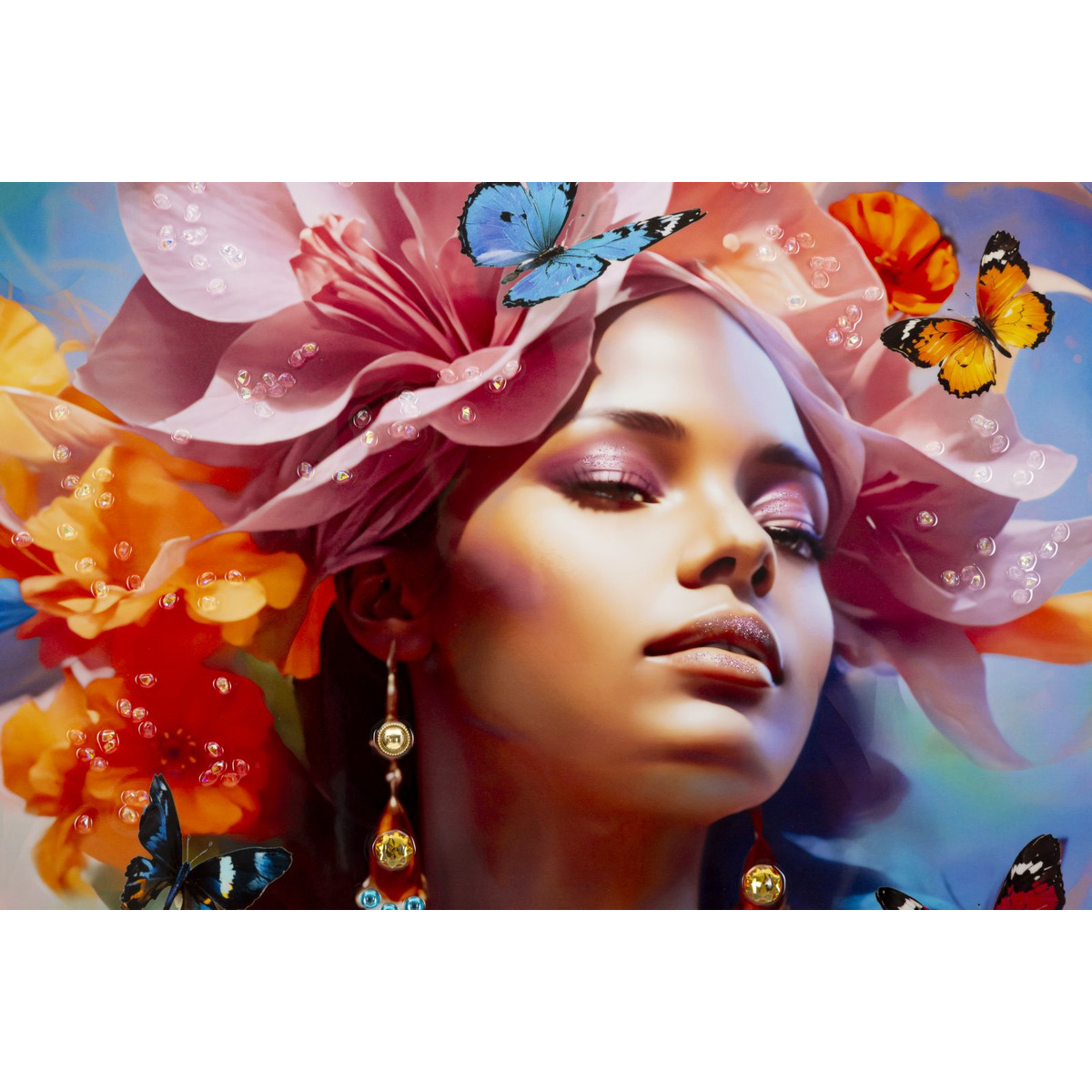 Kendra Home - Stampa su Tela Fiori 1, Multicolore, 92x62x4 cm