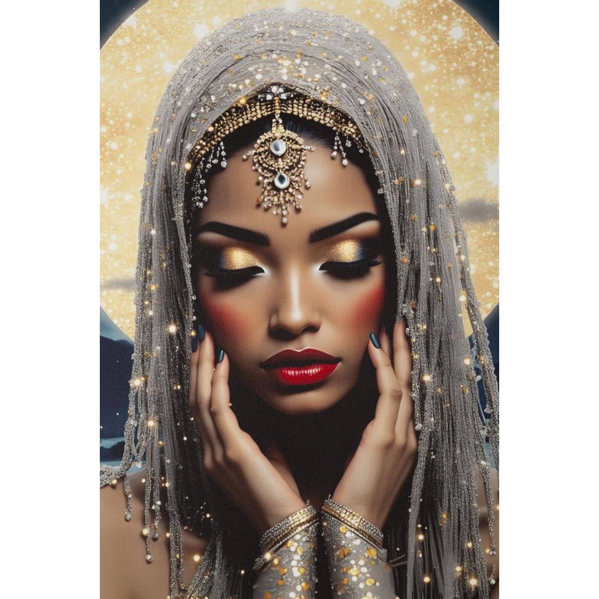 Kendra Home - Stampa su Tela con Cornice e LED Donna 12, Multicolore, 70x4x100 cm