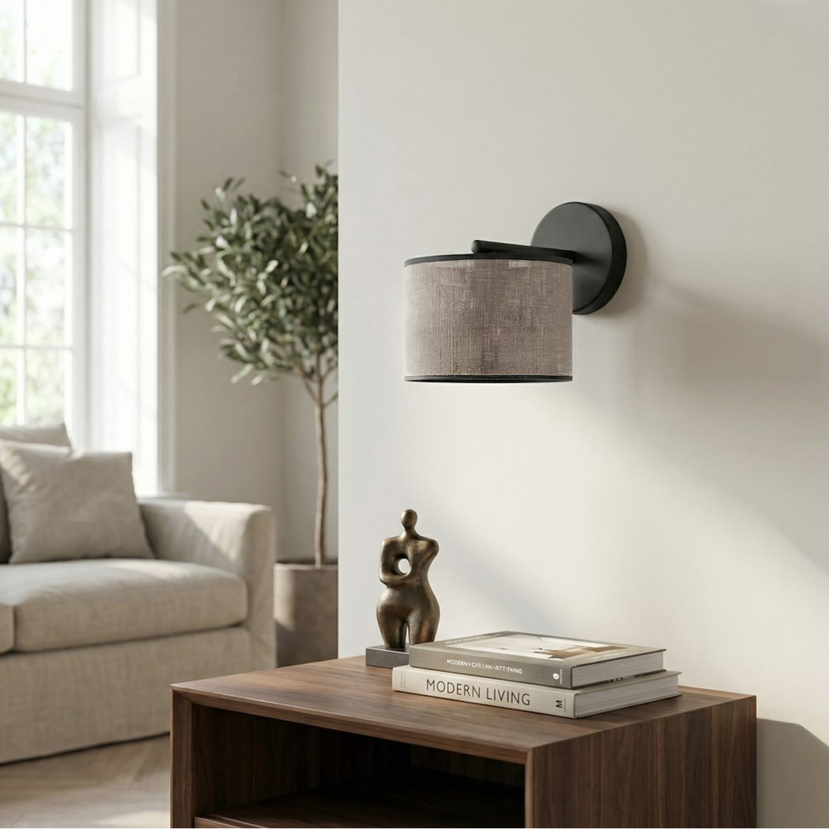 Lampada da parete ECO in acciaio nero e tessuto grigio