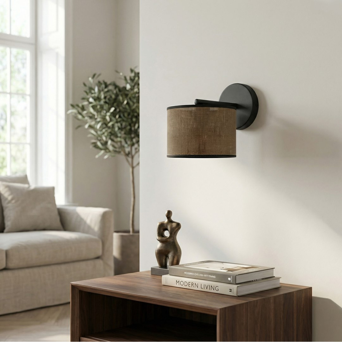 Lampada a parete ECO in acciaio nero e tessuto marrone