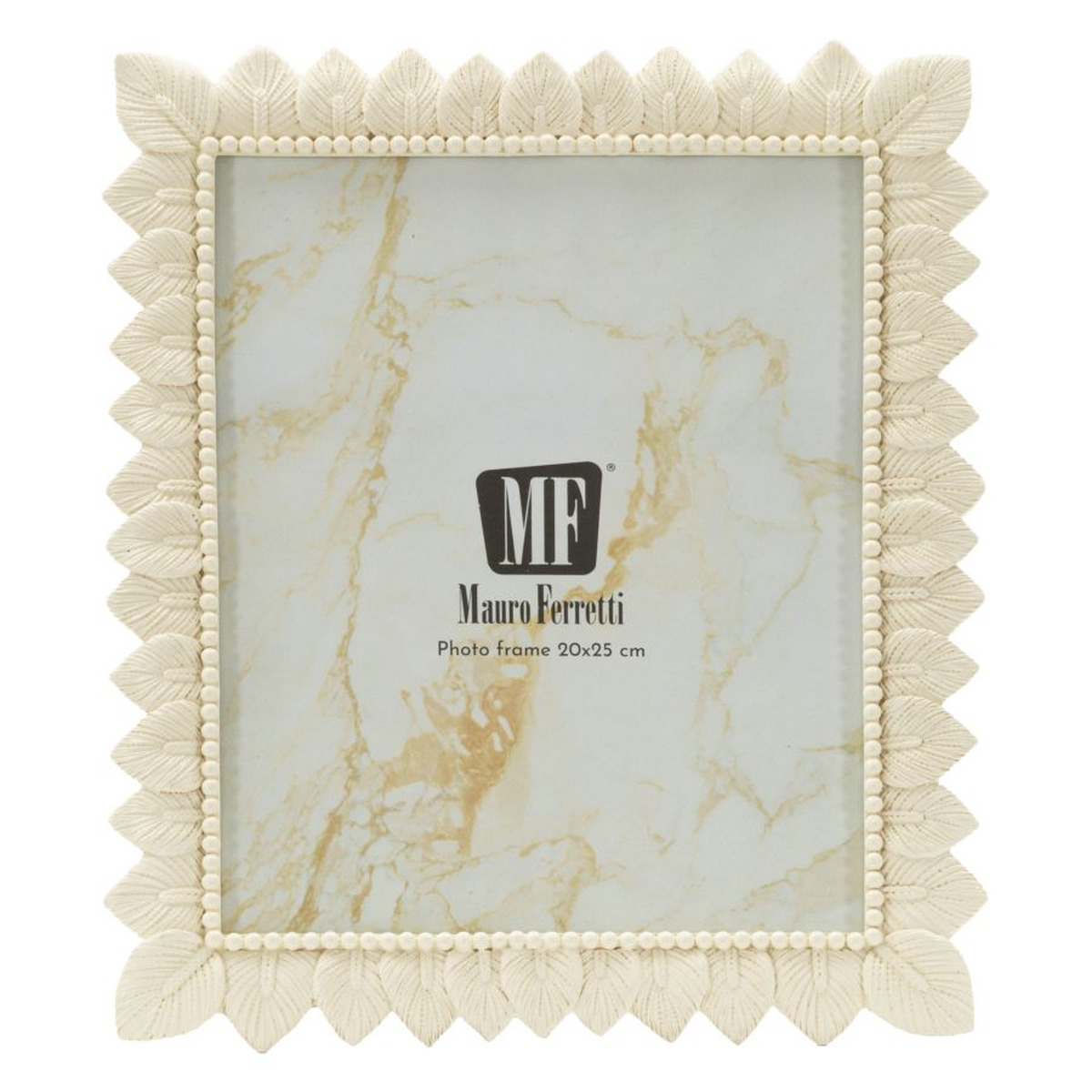 Cornice portafoto Light Leaf in resina crema con foglie 20x25