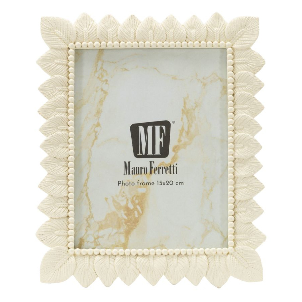 Cornice portafoto Light Leaf in resina crema con foglie 15x20