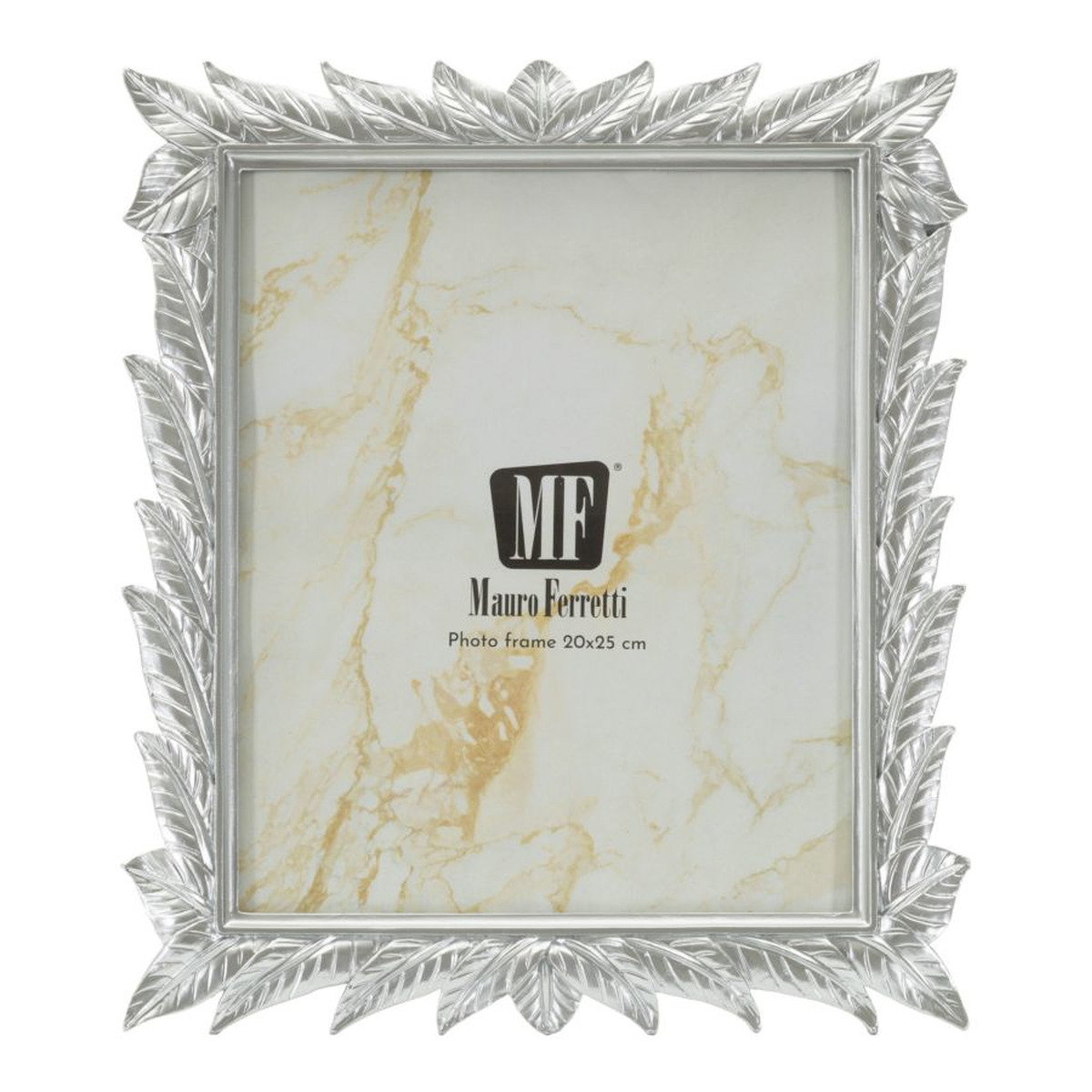 Cornice portafoto Leavy Silver in resina argento con foglie 20x25