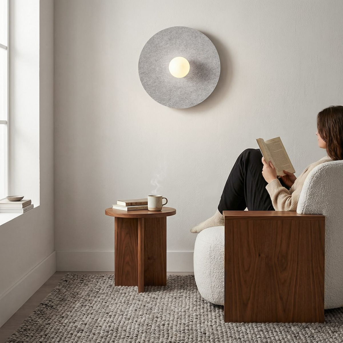 Lampada da parete Calma in acciaio e feltro grigio