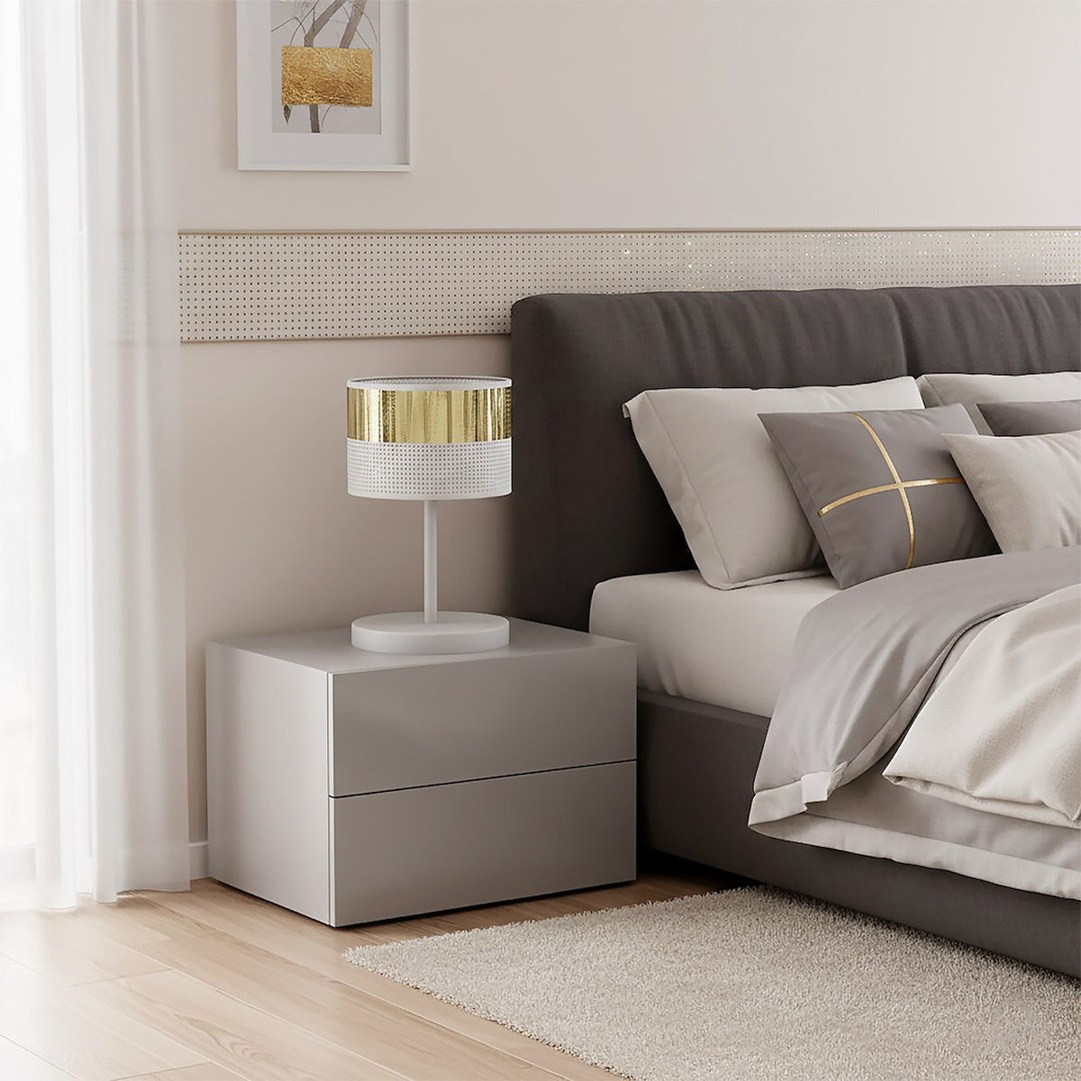 Lampada da tavolo LUX in acciaio bianco e finitura oro