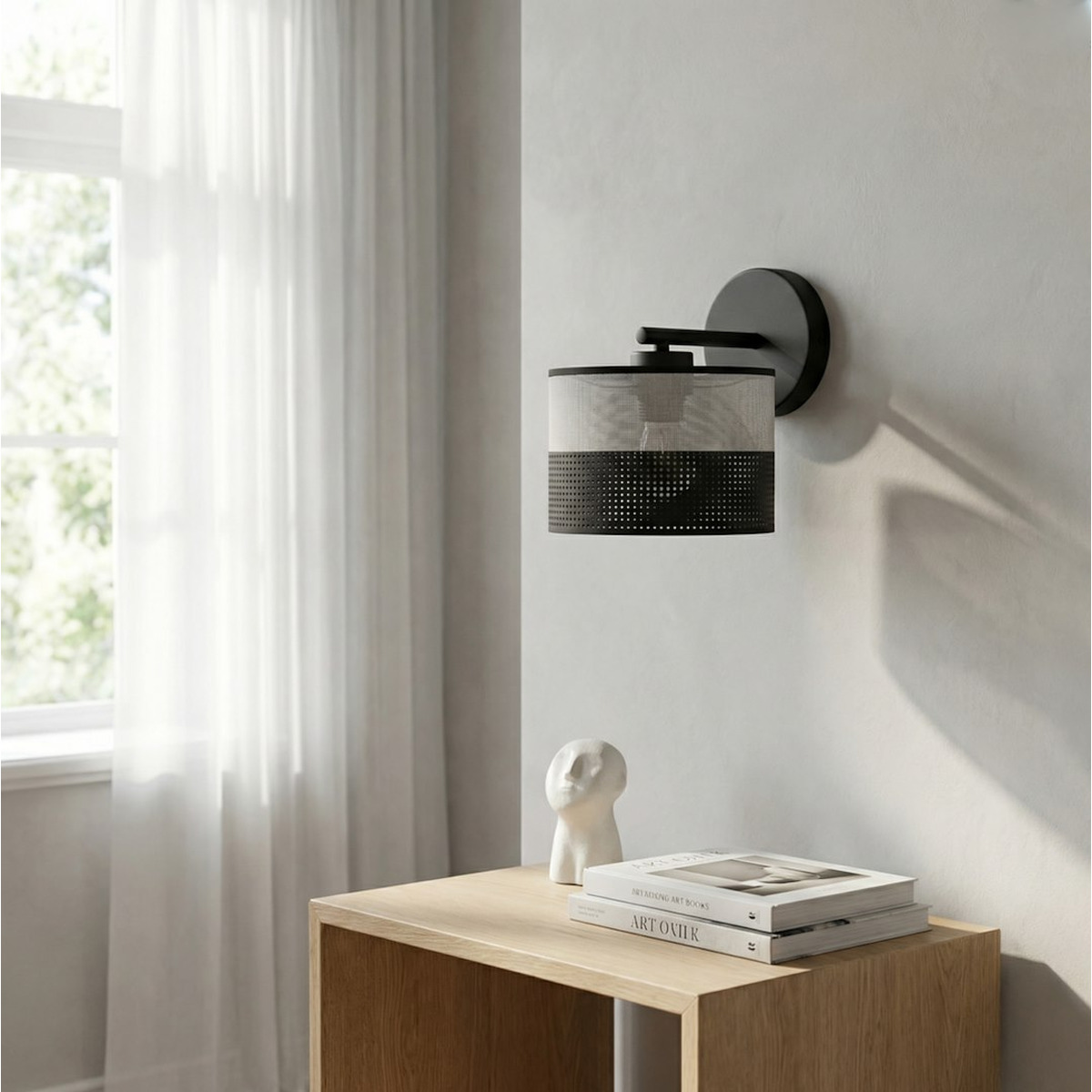 Lampada a parete Karbon in acciaio nero e tessuto grigio
