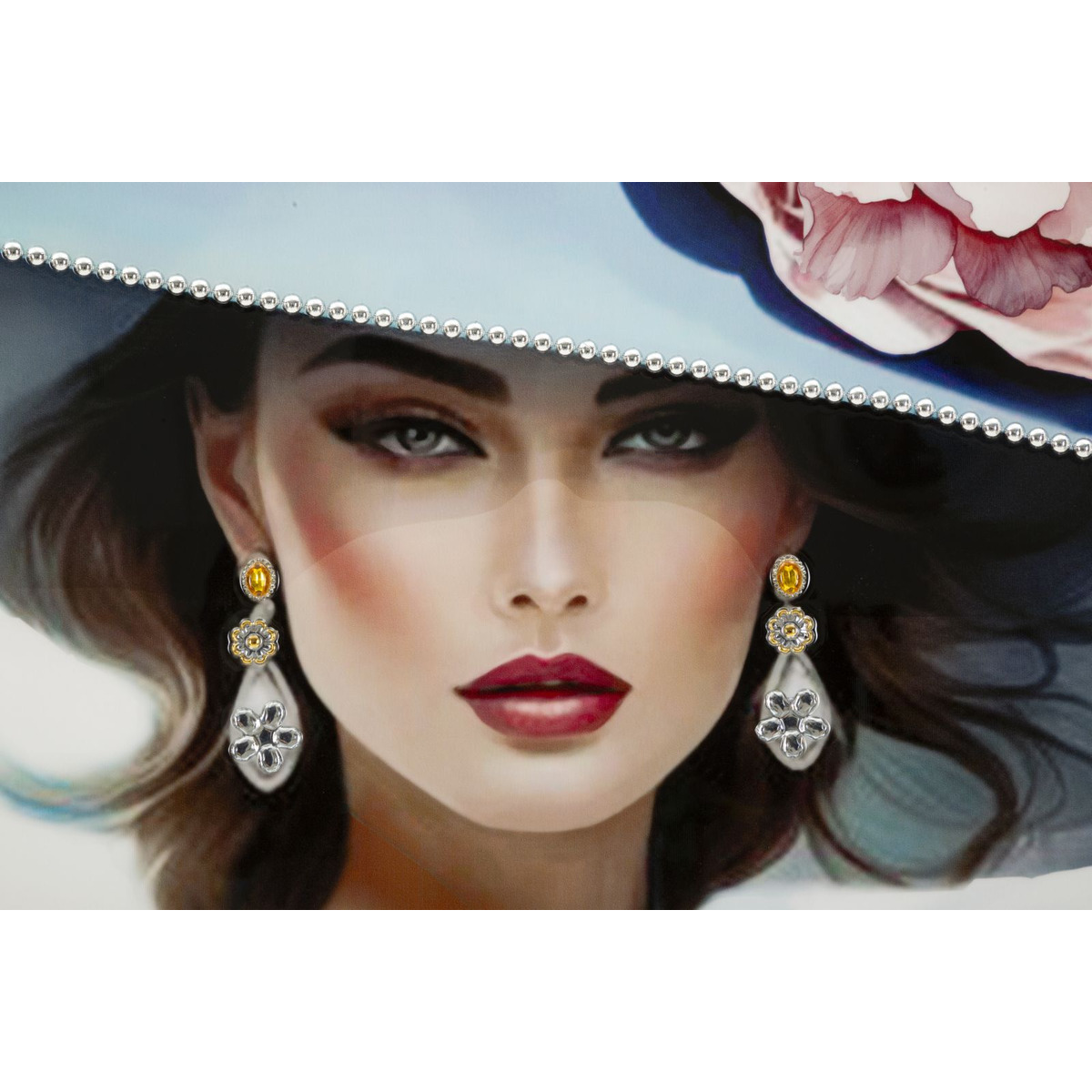 Dipinto su tela Pam A dama glam con cappello fiorito, 62x92 cm