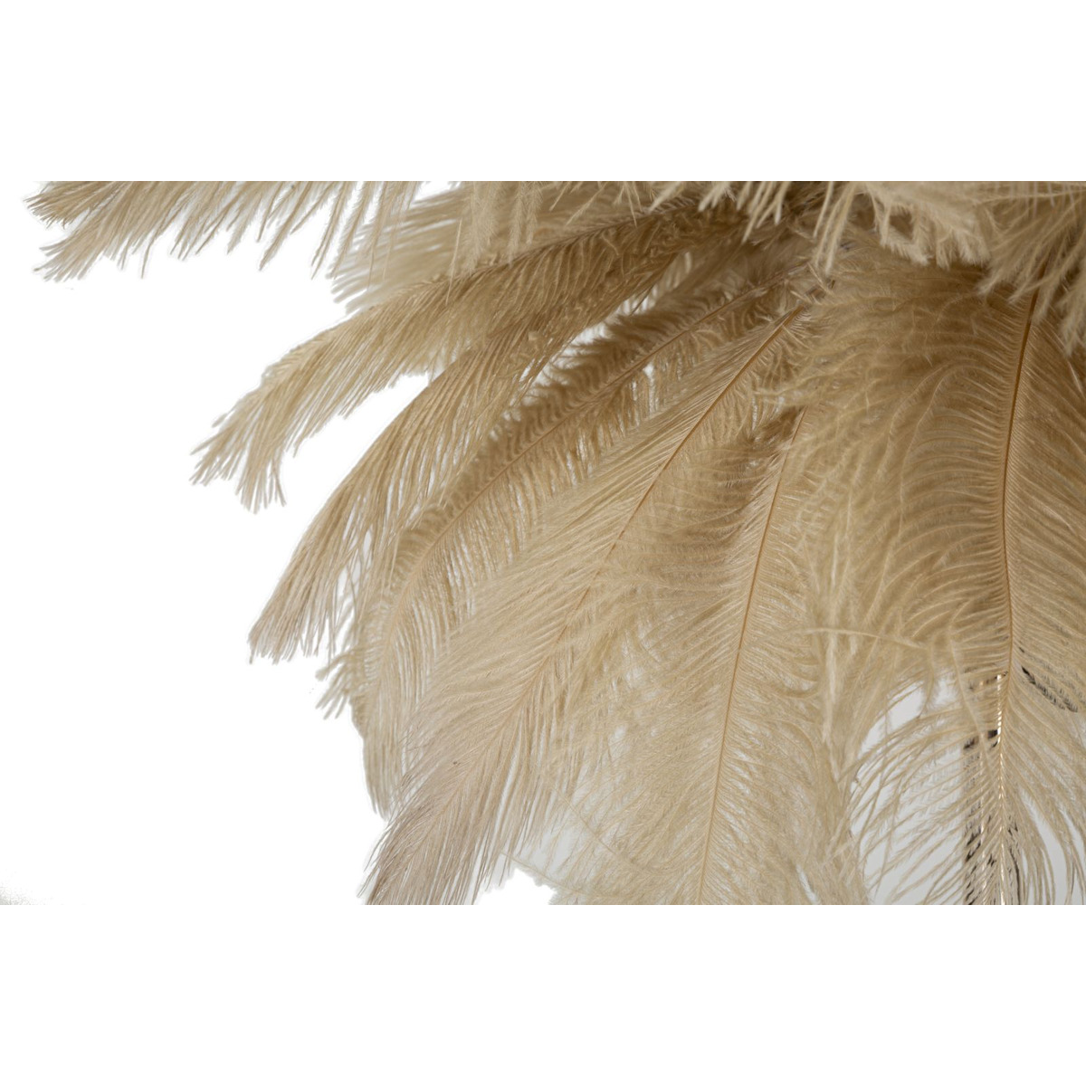 Lampada da tavolo Palm cammello in metallo dorato con piume di struzzo