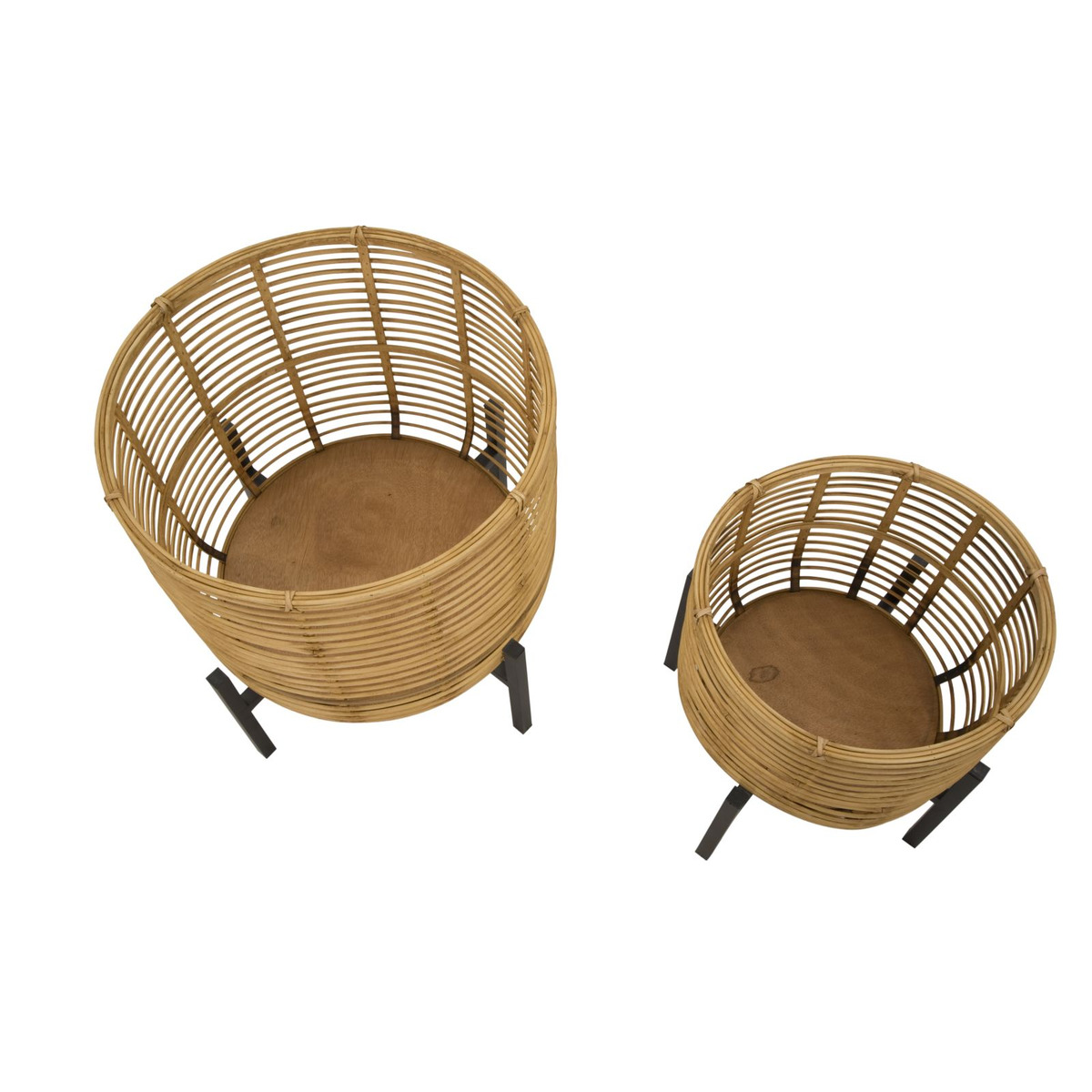 Porta-vasi in rattan con struttura in ferro — coppia Ø 41x47 e Ø 33x39 cm
