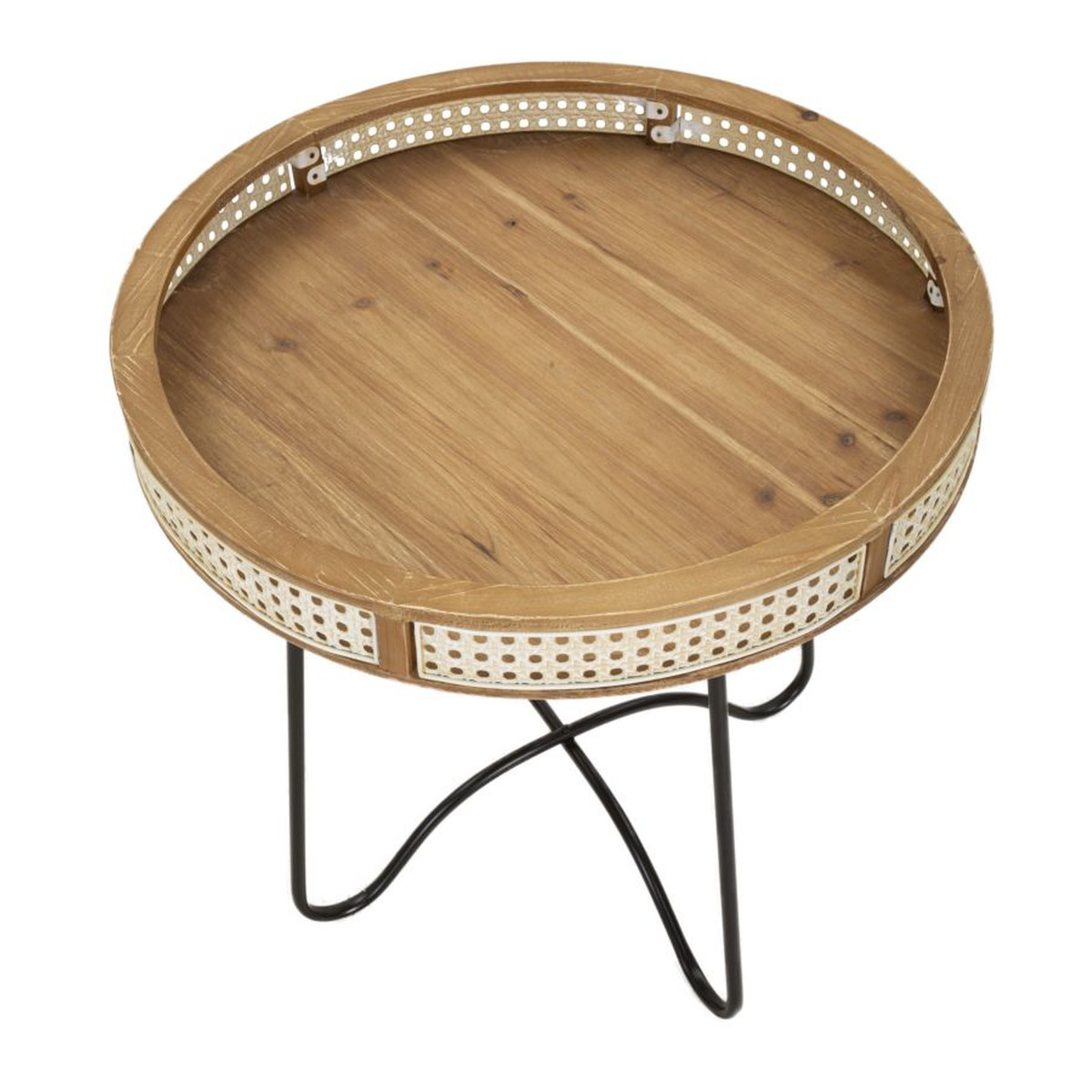 Tavolino rotondo Fuji in rattan e ferro nero — Ø 60 cm