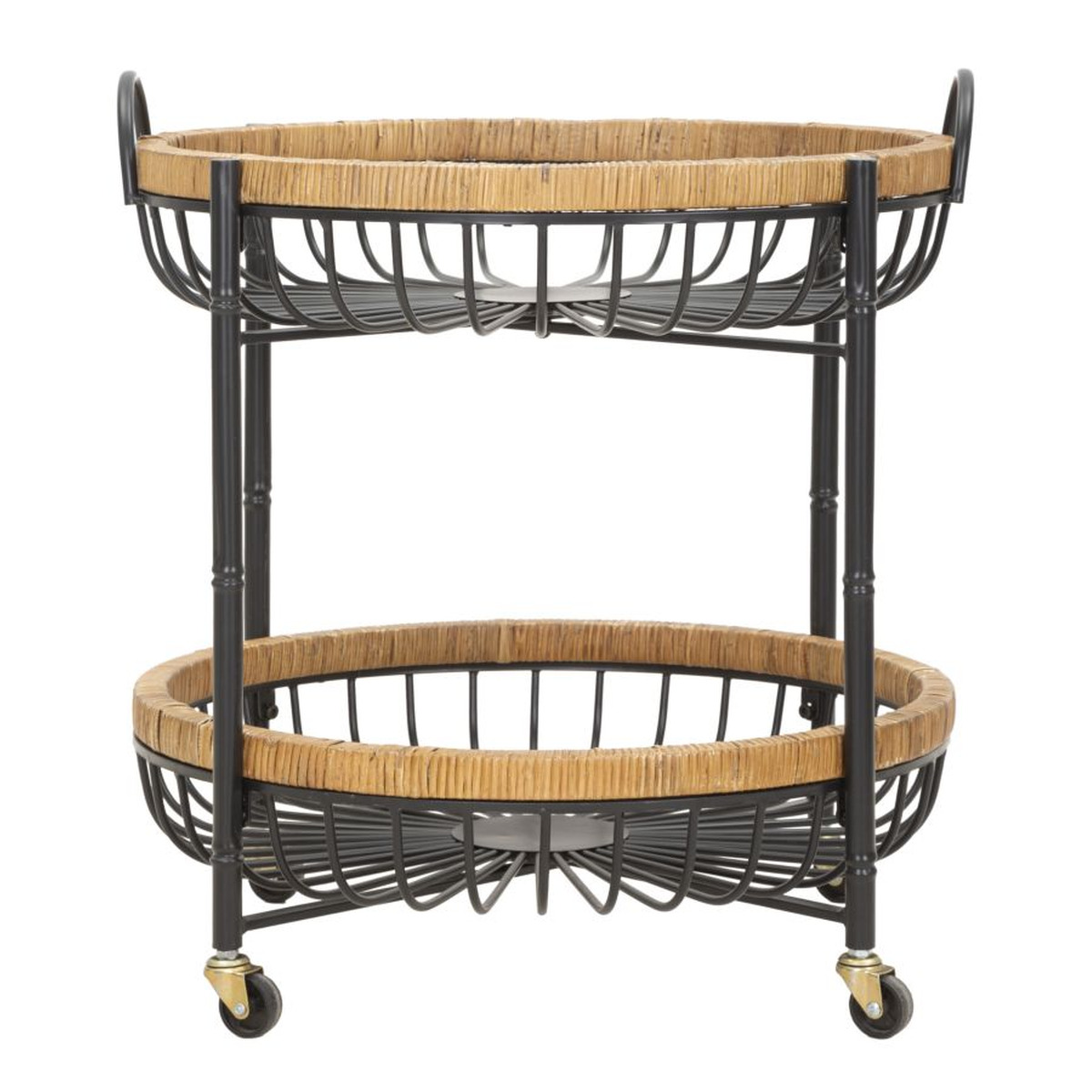 Carrello Cebu a doppio cestino in ferro e rattan con ruote — 57x55,5x62,5 cm