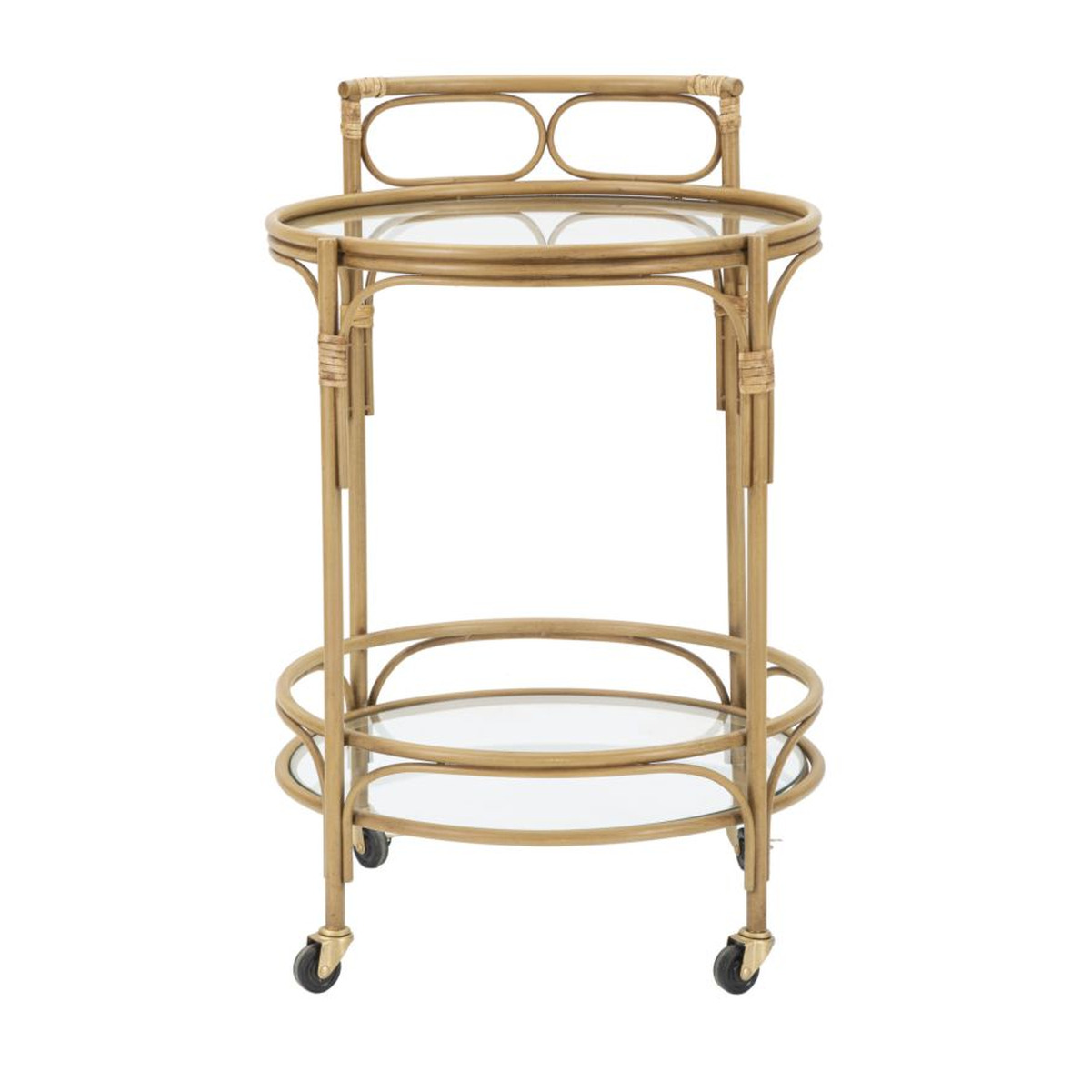 Carrello bar Panama rotondo in ferro, rattan e vetro Ø 51x74 cm