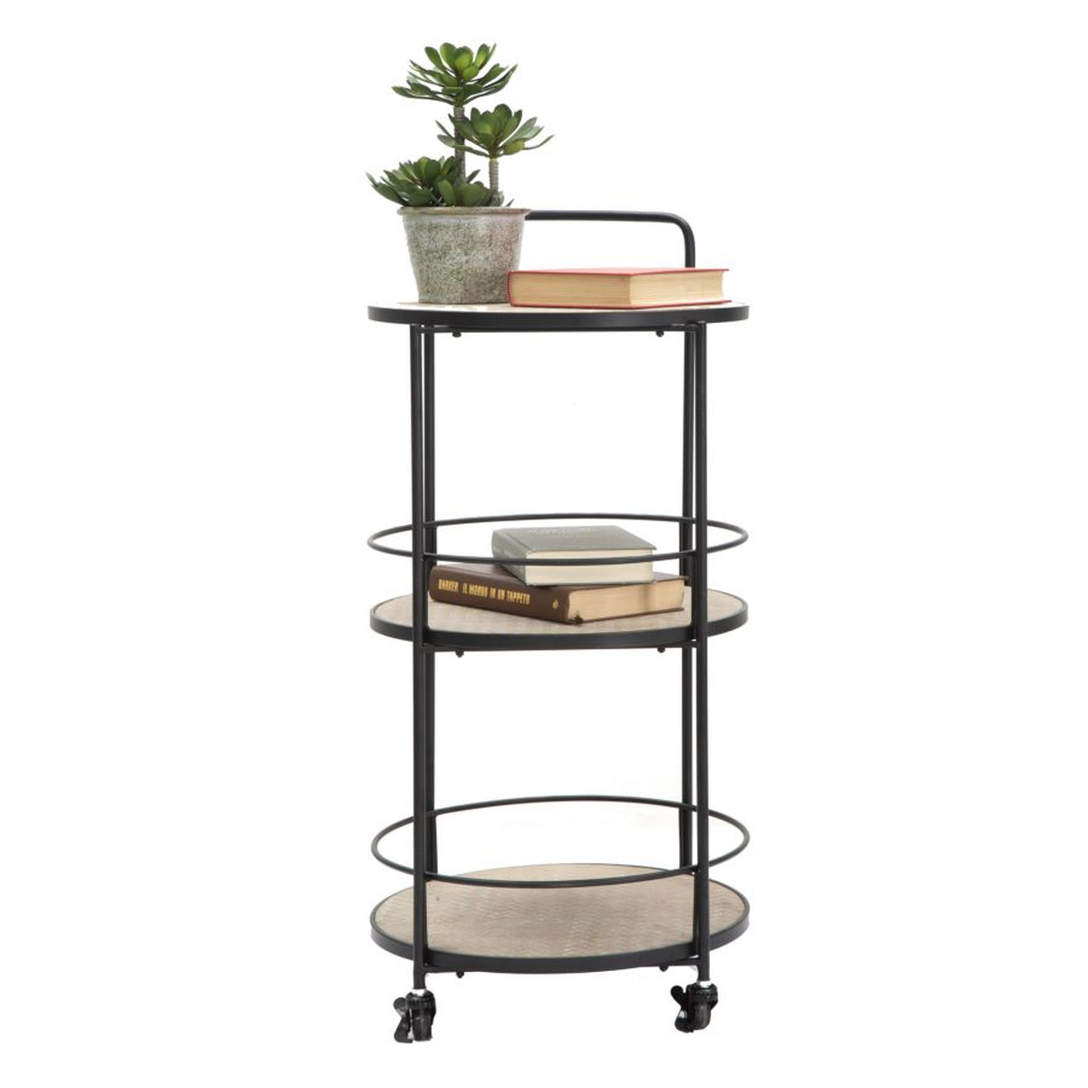Carrello Arex in ferro e MDF nero e rovere – 40 x 41,5 x H 82 cm