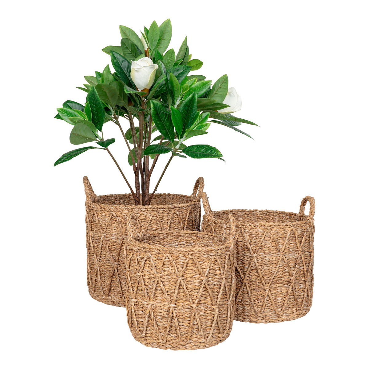 Kendra Home - Set di 3 Cesti Portaoggetti Krabi, Marrone, 28x28x25 cm