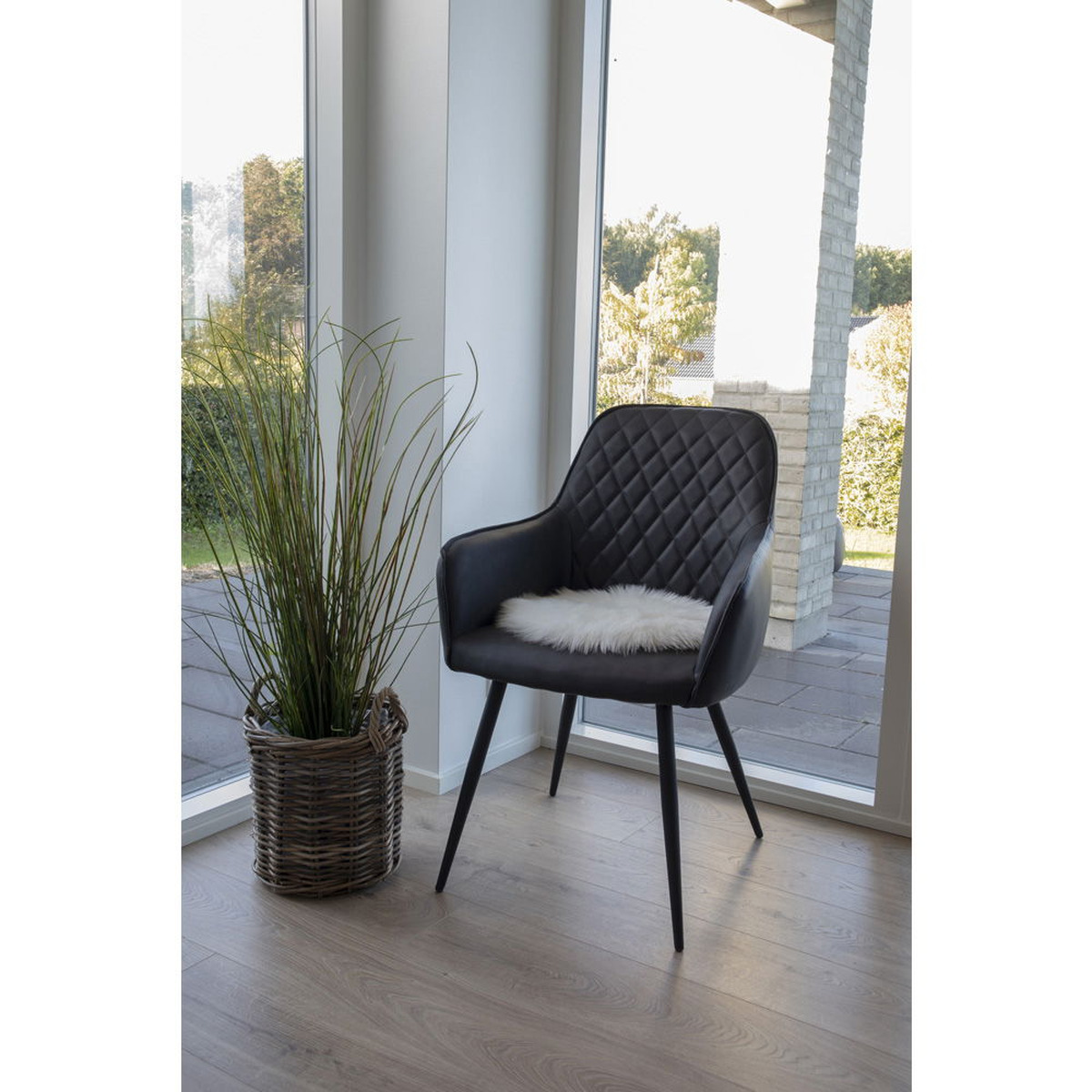 Kendra Home - Pouf Lambskin, Bianco, 35x35x6,5 cm