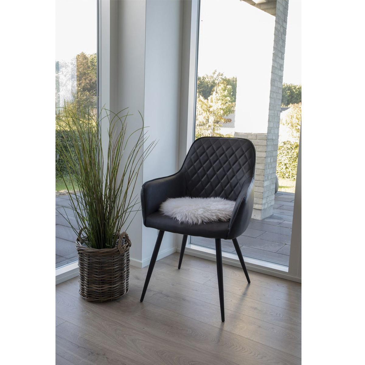 Kendra Home - Pouf Lambskin, Bianco, 35x35x5 cm