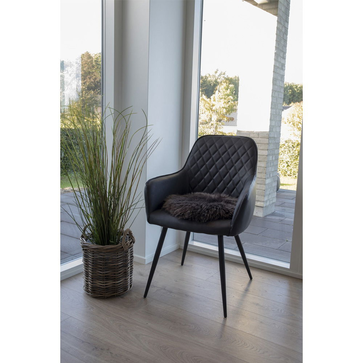 Kendra Home - Pouf Lambskin, Marrone, 35x35x5 cm