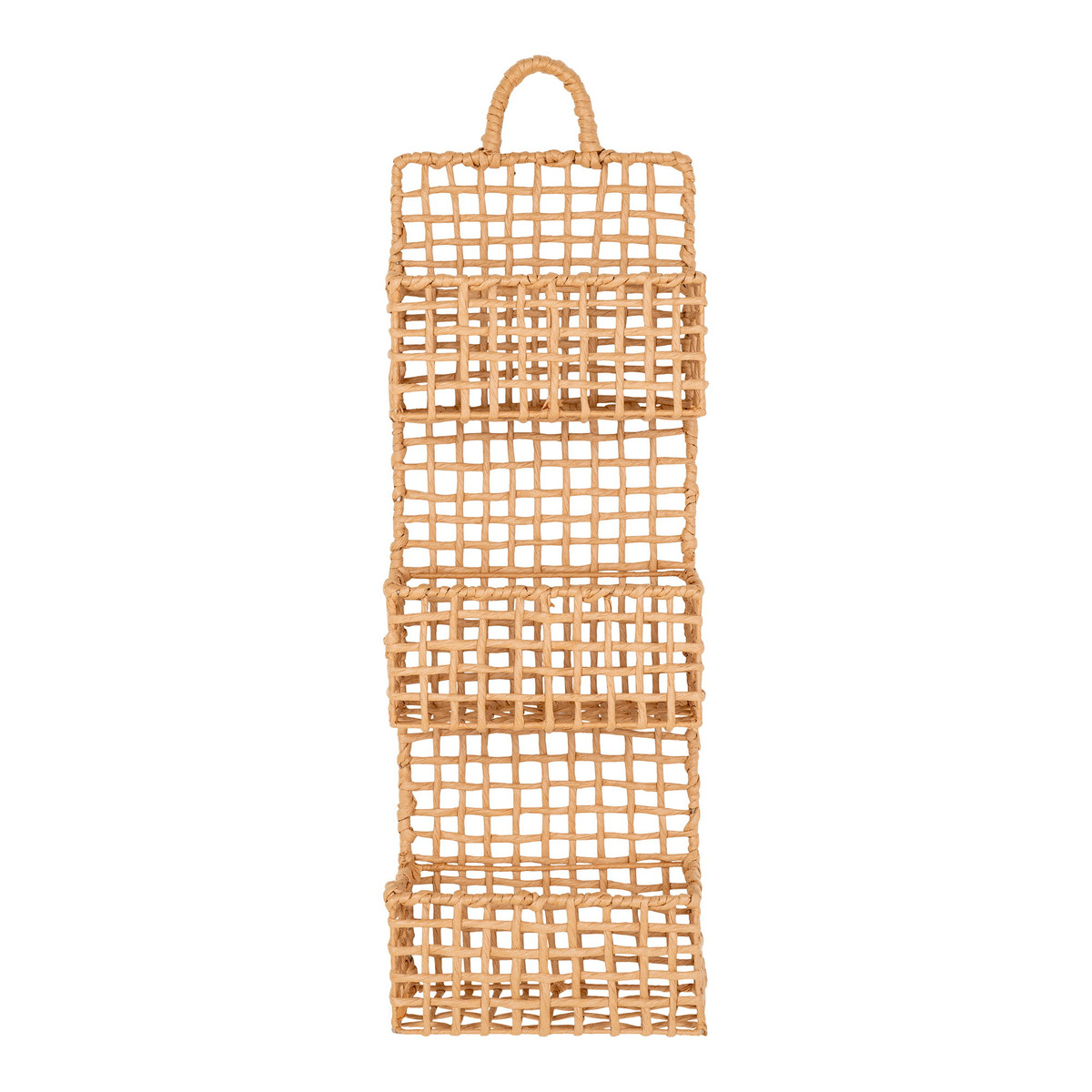 Organizer da parete Sines a 3 tasche in carta intrecciata naturale 25x15x70 cm