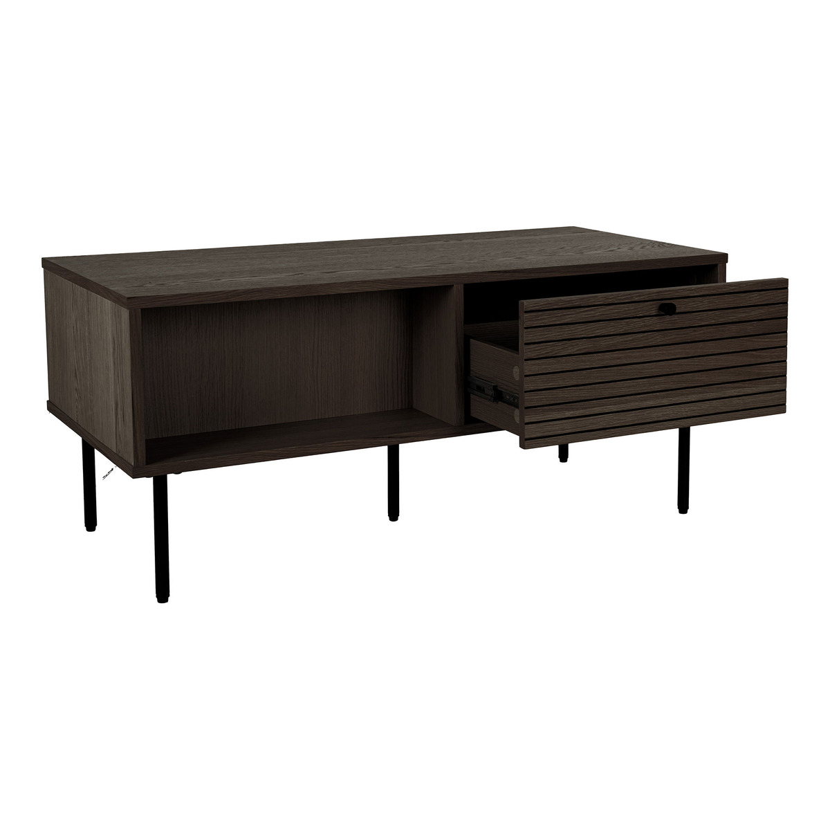 Tavolino da Caffè Kyoto Rovere Fumé con 2 Cassetti e Gambe Nere — 100×50×45 cm