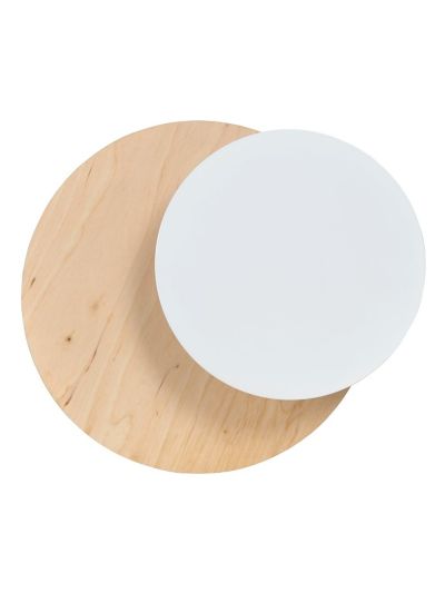 Lampada a parete Circle in acciaio bianco e legno